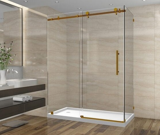 Esmerelda 60x36 Corner Shower Door and Base Kit - Frameless Glass Bathroom Enclosure for Modern Homes - Perfect for Small Bathrooms & Space-Saving Designs