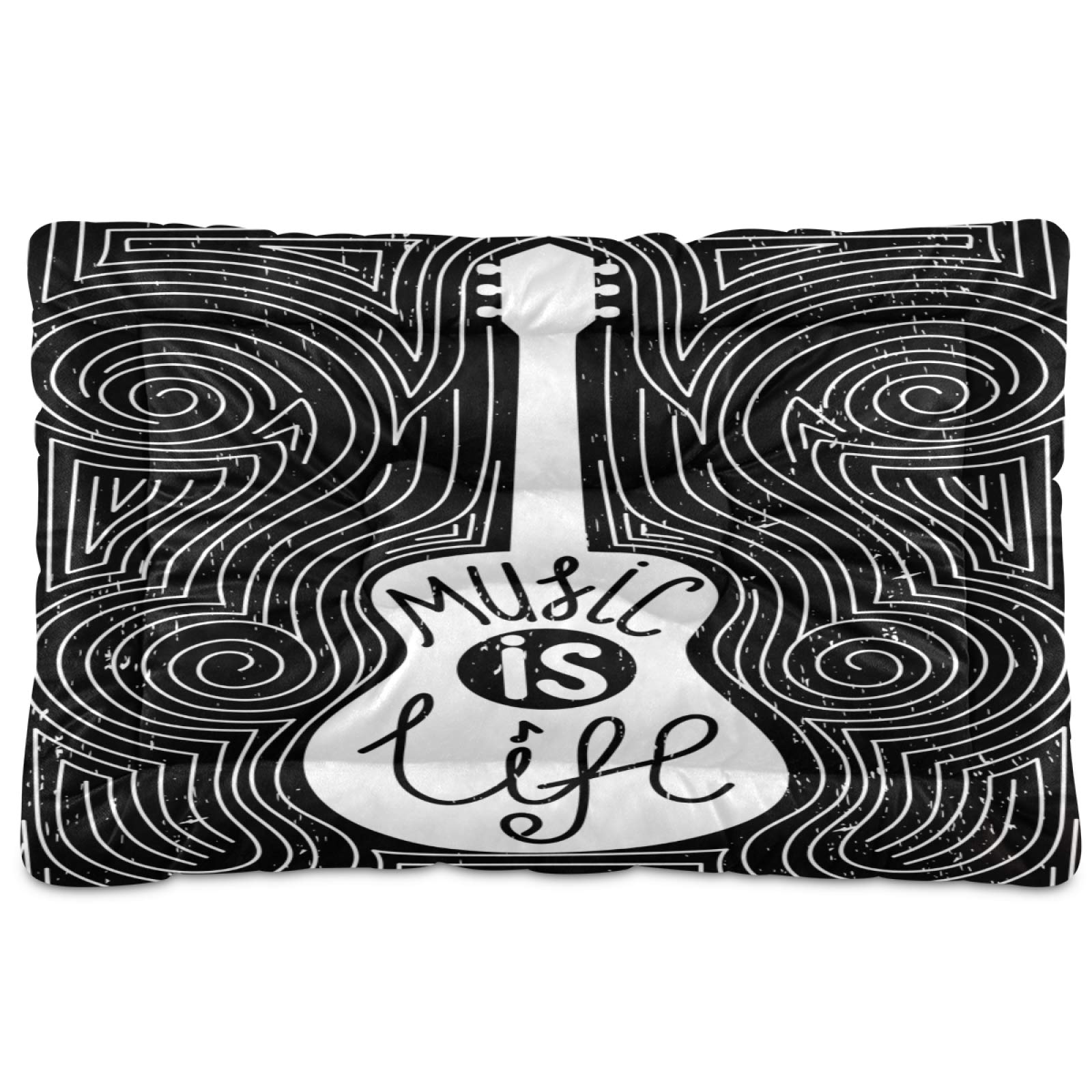 Music is Life Guitar-Shaped Pet Bed - Ultra Soft & Comfortable Rectangle Dog Bed for Small, Medium & Large Dogs (36x24in) - Calming Cat & Dog Bed for Living Room, Bedroom & Pet Nursery