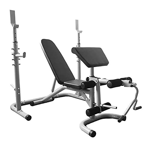Adjustable Weight Bench Set with Barbell & Dumbbell Rack - Home Gym Equipment for Strength Training (Black) - Perfect for Full-Body Workouts, Pull-Ups, Dips, Leg Curls & Extensions