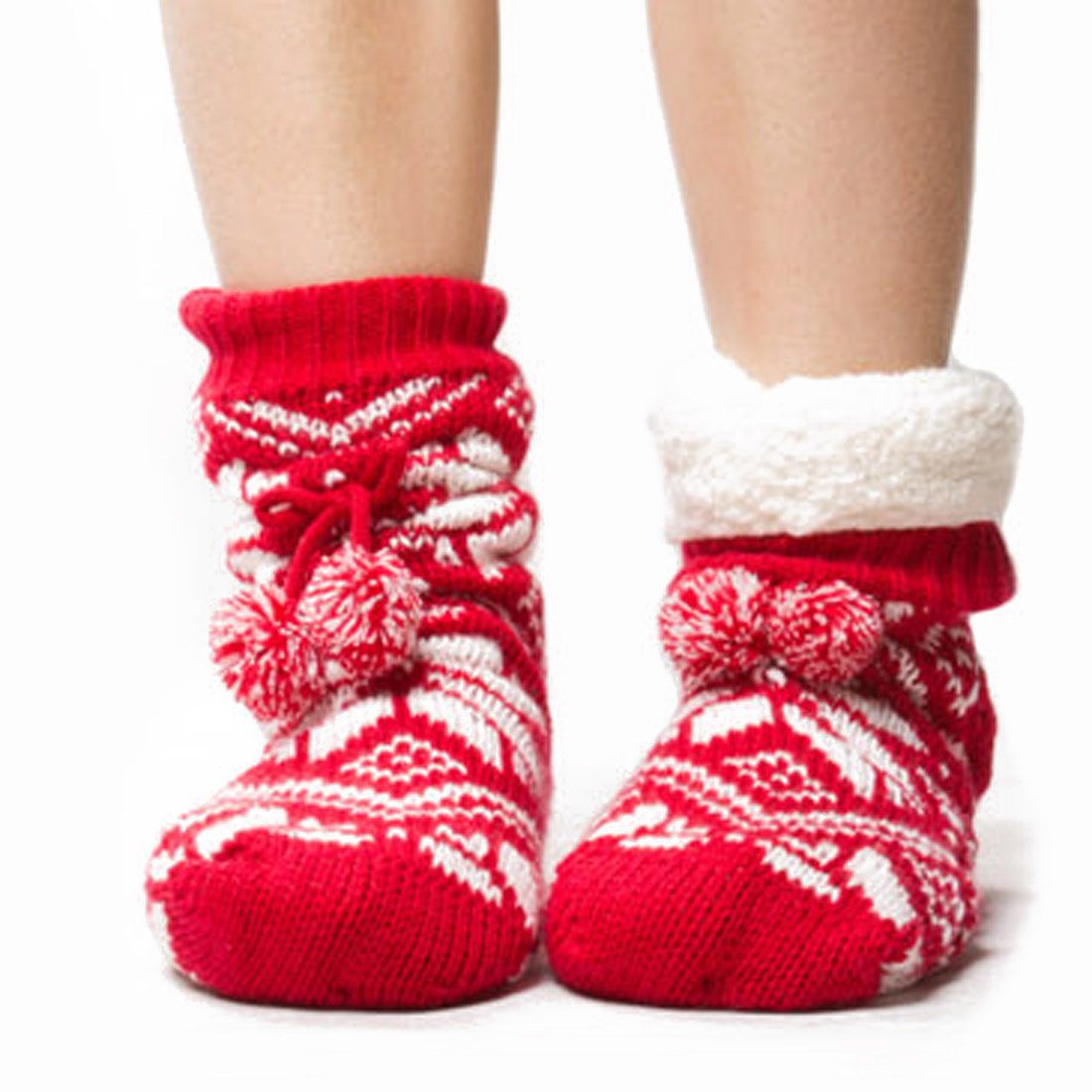 Cozy Women's Knit Stockings - Thick Plush Slipper Socks with Non-Skid Rubber Soles (Sizes 6-10) - Perfect for Winter, Home, Office & Relaxation