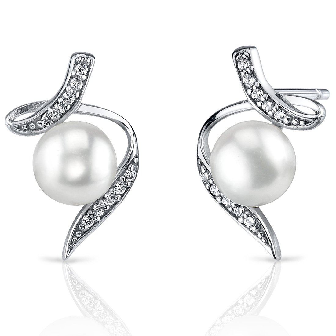 Peora Sterling Silver Freshwater Cultured White Pearl Pendant Necklace & Earrings Set - Round Spiral Design Jewelry for Women, Gift for Her, Birthday, Anniversary, Wedding, Party, and Special Occasions