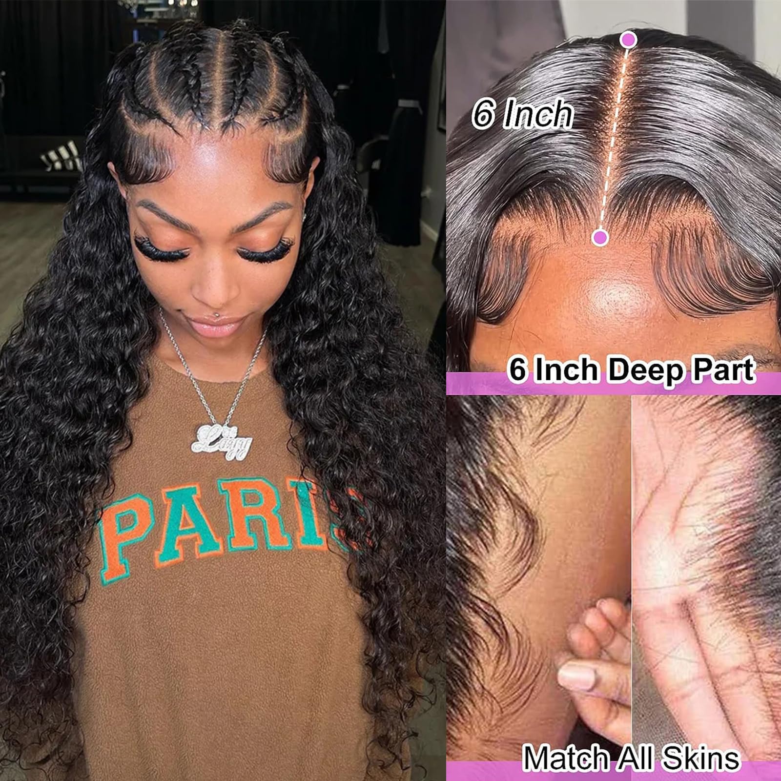 36 Inch 13x6 HD Lace Front Wigs Human Hair - 200% Density Deep Wave Glueless Wig with Pre-Plucked Hairline & Baby Hair (Natural Color) for Daily Wear, Cosplay & Special Occasions
