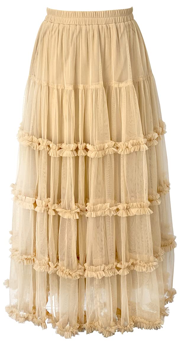 Elegant Women's Crown Tulle Midi Skirt - Flowy A-Line Party Dress for Weddings, Prom & Special Occasions