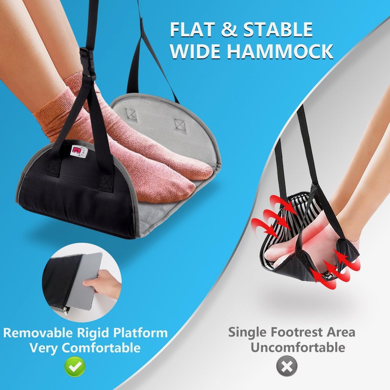 Premium Memory Foam Airplane Foot Rest & Hammock - 2-in-1 Portable Travel Leg Support for Long Flights | Ergonomic Foot Cushion & Desk Foot Rest | Perfect for Airplane, Office & Home Use