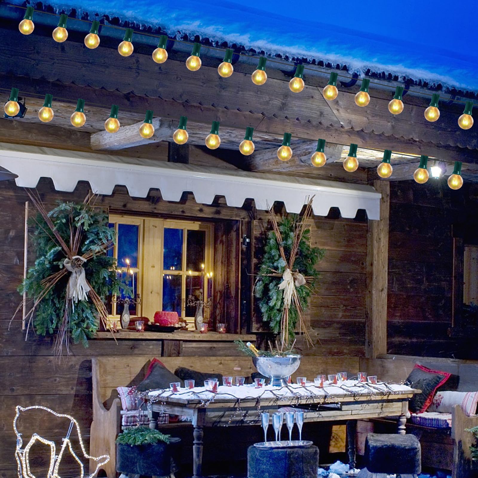 25Ft G40 Outdoor String Lights - 27 G40 Clear Incandescent Bulbs (2 Spare) | Waterproof Connectable Patio Lights for Garden, Backyard, Porch & Camping | Perfect for Christmas Decor, Parties & Outdoor Dining