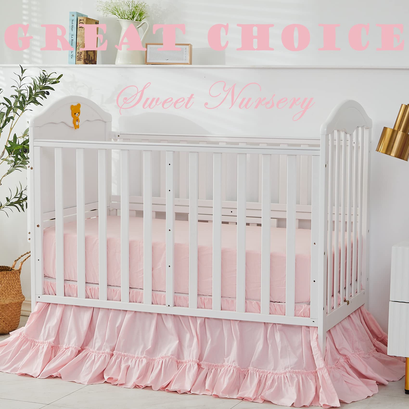 Brandream Girls Nursery Bedding Set - 3 Piece Embroidered Elephant Crib Set, Chic Sweet Pink Farmhouse Style, 100% Cotton Baby Quilt - Perfect for Newborns, Toddlers & Nursery Decor