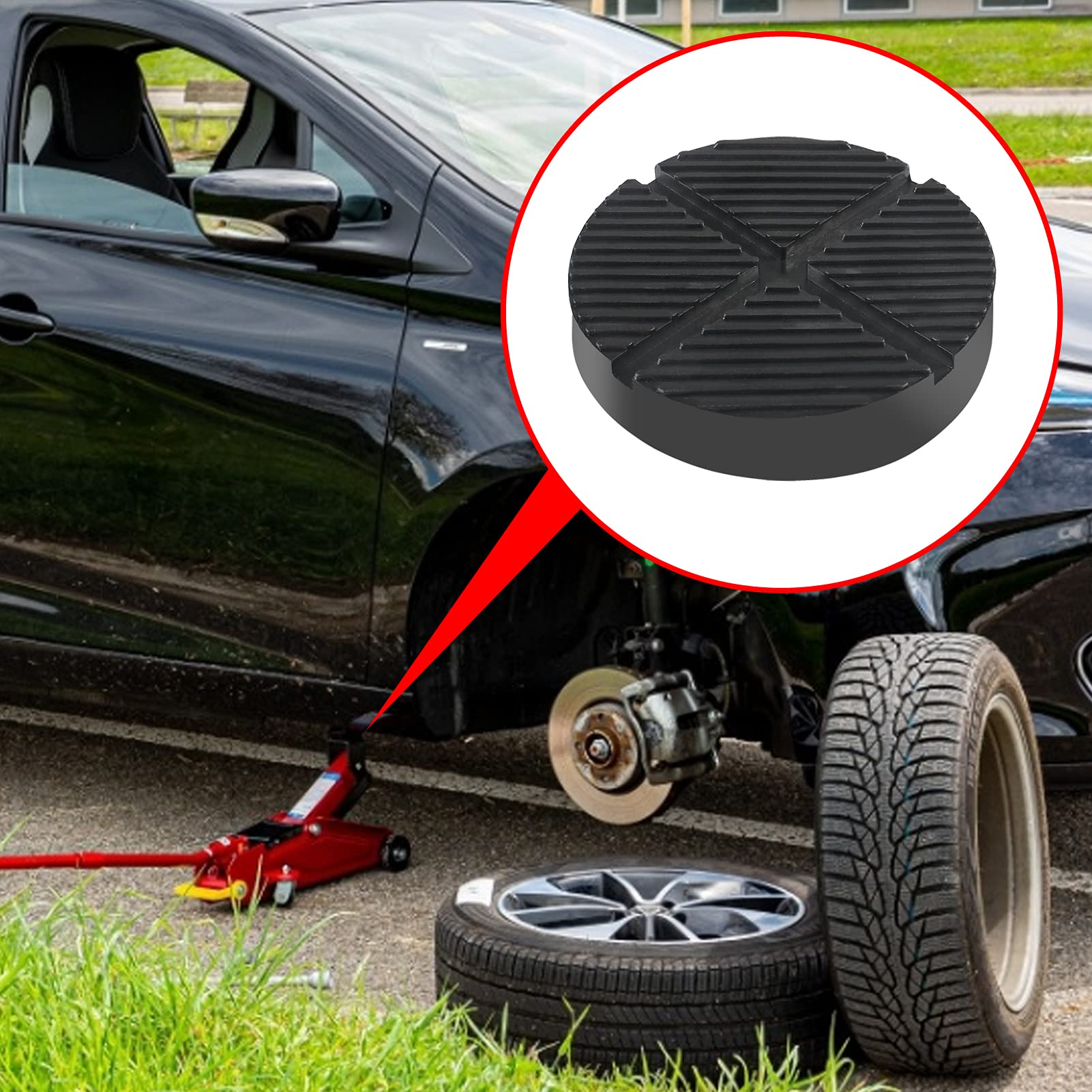 2 Pack Universal Floor Jack Rubber Pad - Heavy Duty Jack Pad Adapter for Pinch Weld & Side Frame Rail Protection - Perfect for Car Lifting, Auto Repair & Garage Use