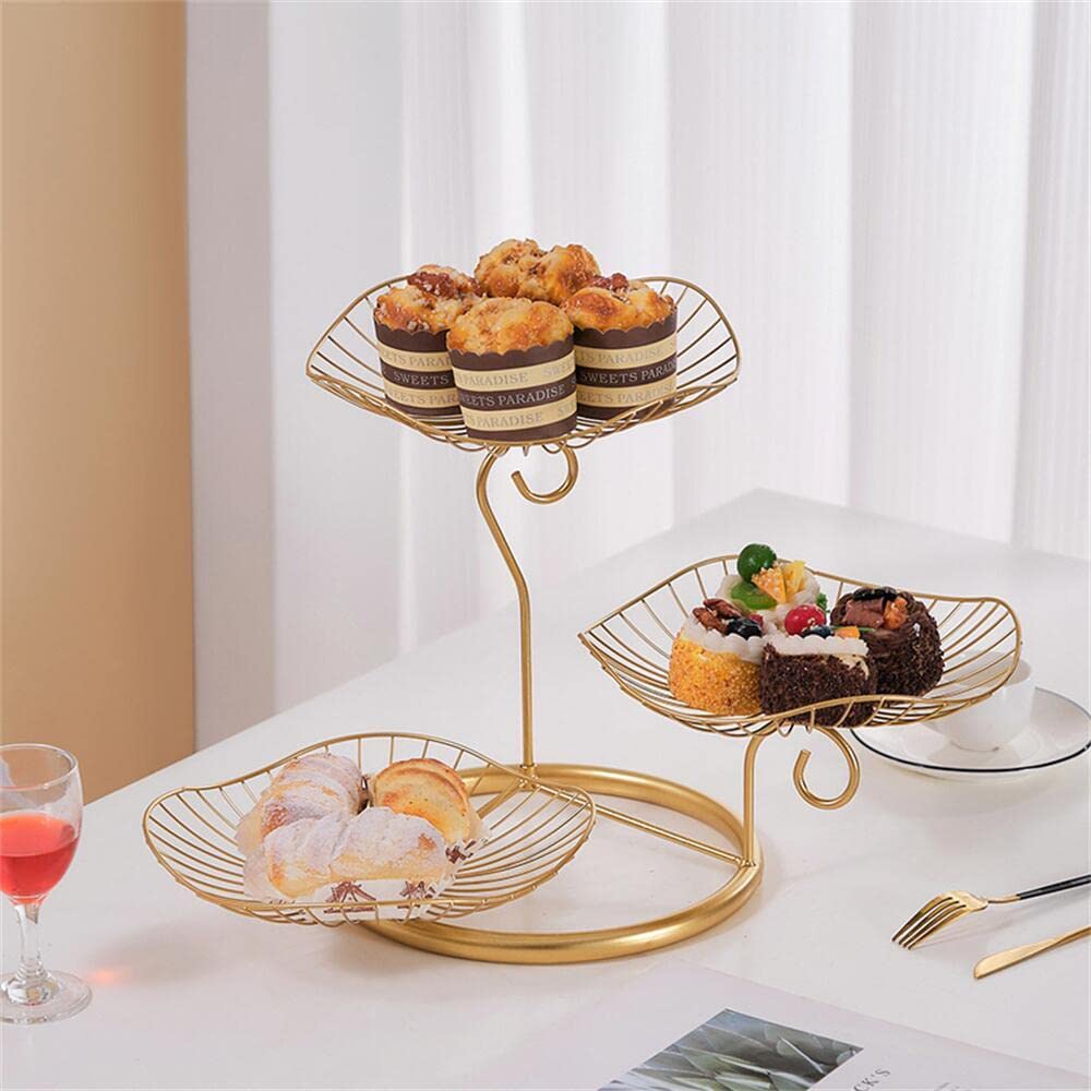 WANLIAN 3 Tier Fruit Basket Stand - Modern Decorative Fruit Plate Tray for Kitchen & Dining Room - Simple Iron Multilayer Fruit Basket (Golden) - Perfect for Displaying Fruits, Snacks, or Decor in Living Room