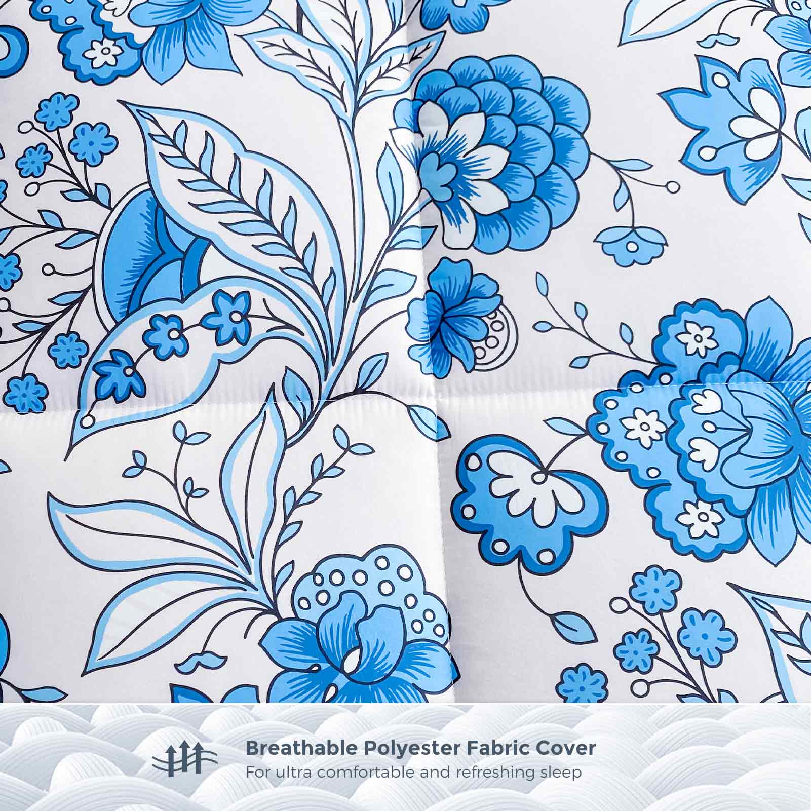 MAXYOYO 4 Extra Thick Japanese Futon Bed - Premium Floor Mattress with Blue Floral Design for Home & Guest Room | Comfortable Sleeping Solution for Small Spaces & Minimalist Living
