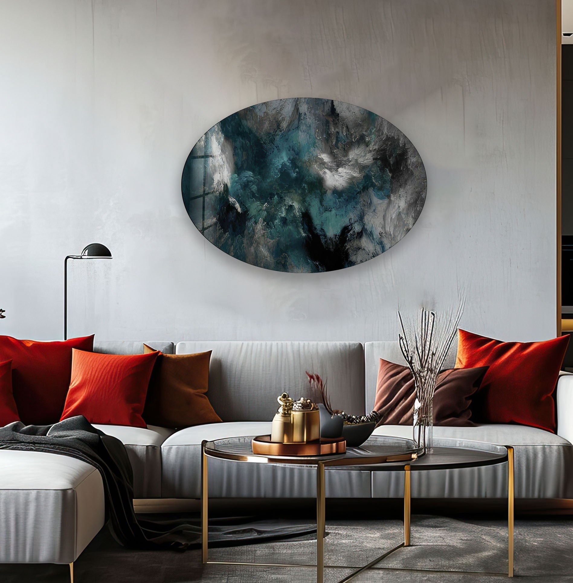 Abstract Smokey Glass Wall Art - Modern Asymmetric Oval Design for Living Room, Bedroom & Office Decor - Handmade Glass Artwork for Home & Interior Design