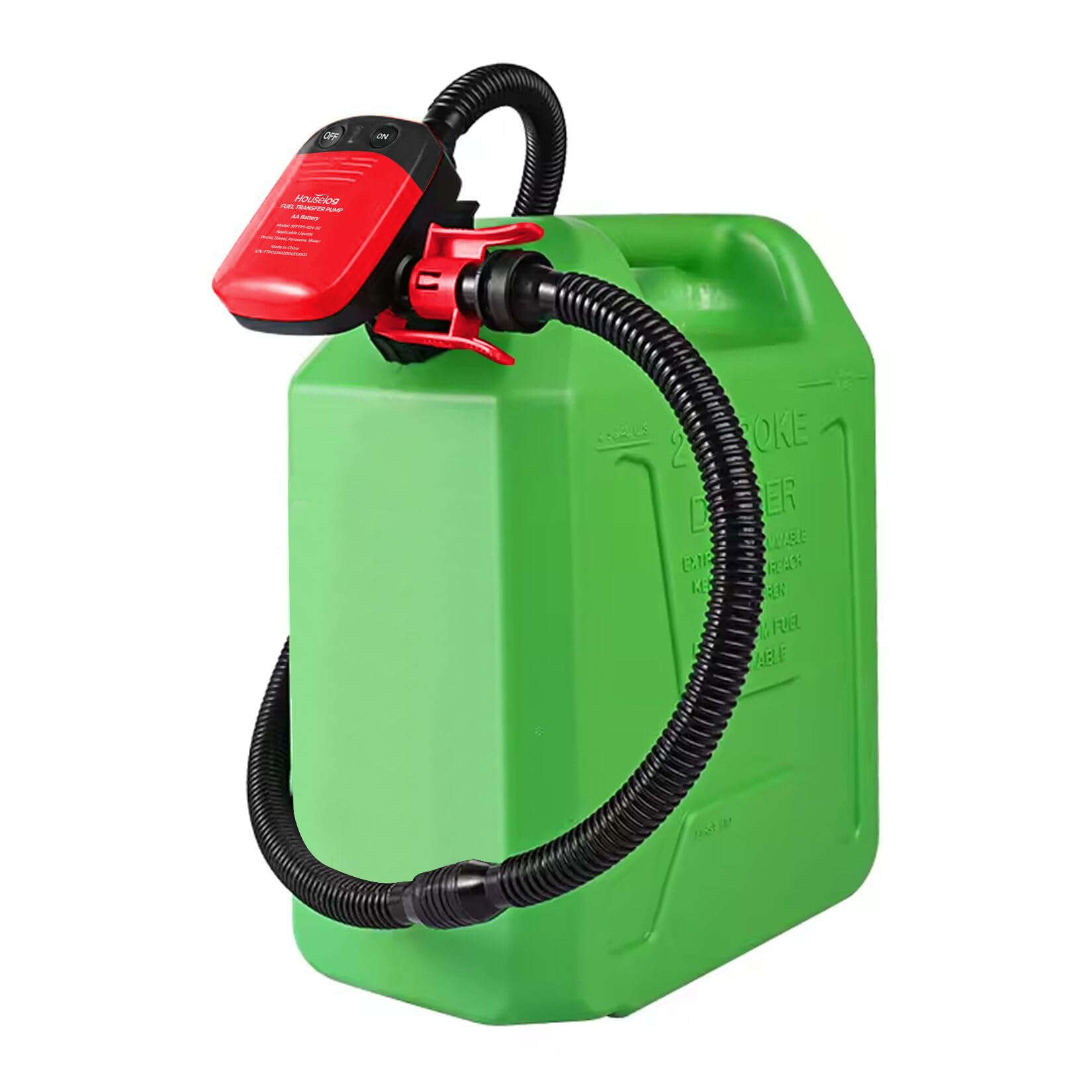 Automatic Fuel Transfer Pump with Auto-Stop Sensor (2.4 GPM) - AA Battery Powered Portable Gasoline & Diesel Pump with 3 Adapters - Ideal for Gas, Diesel, Kerosene Transfer - Perfect for Emergency Fueling, Farm Equipment, Marine Use & RV Maintenance (Batteries Not Included)