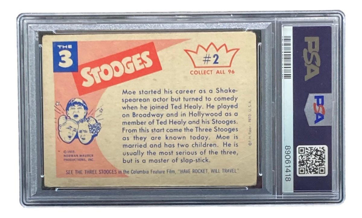 Vintage 1959 Fleer #2 Three Stooges Moe Howard Trading Card PSA FR1.5 - Rare Collectible for Comic Fans & Memorabilia Display