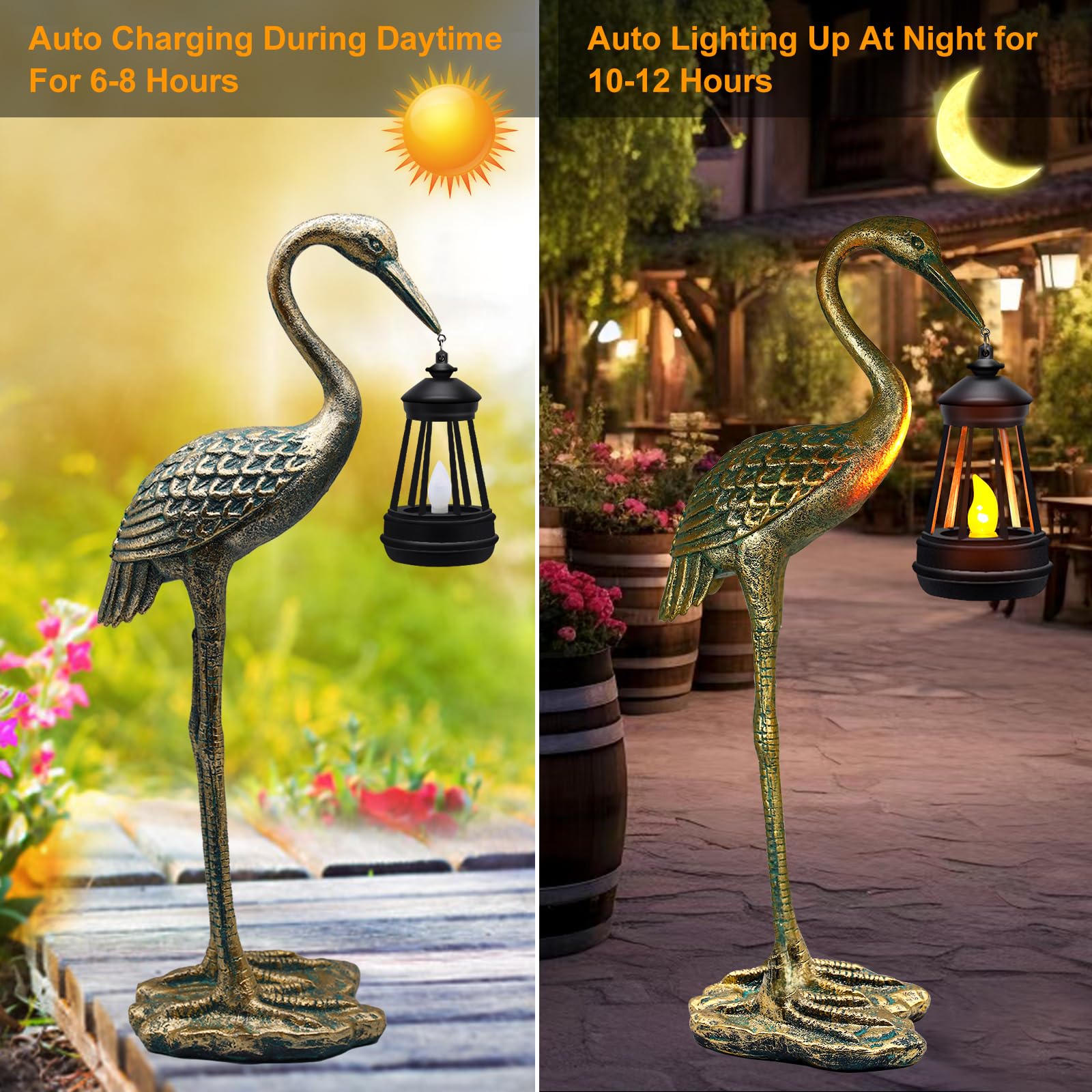 Solar Powered Garden Statue - Blue Heron Crane Sculpture with LED Lights, Outdoor Hanging Solar Lantern for Patio, Yard, Lawn & Porch Decor | Perfect Christmas Gift for Mom, Women & Mother's Day | Weather-Resistant Garden Art for Nighttime Ambiance