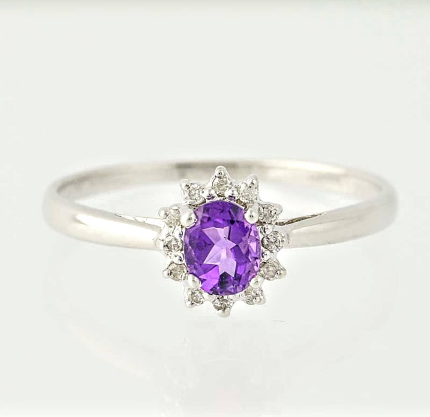 Custom 14K Solid Gold Ring with Natural Amethyst & White Sapphire - Sterling Silver, Yellow, White or Rose Gold Options - Size 5-8 | Perfect for Engagement, Anniversary & Special Occasion Gifts