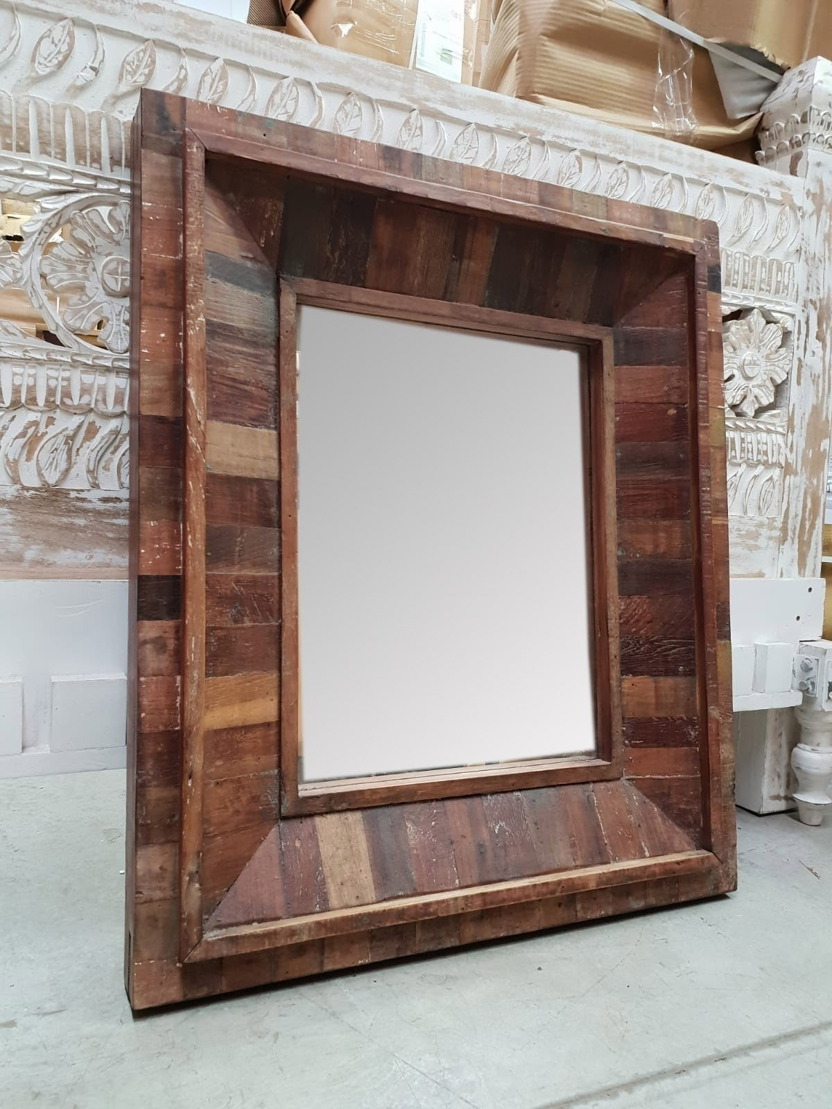 Handmade Indian Wood Carved Mirror Frame - Brown, 90x5x90 cm - Traditional Home Decor for Living Room, Bedroom & Entryway
