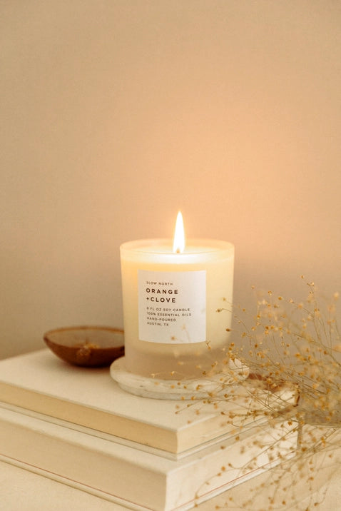 Orange & Clove Scented Frosted Candle - Handmade Soy Wax Candle for Home, Relaxation & Aromatherapy | Perfect for Living Room, Bedroom & Bathroom Decor