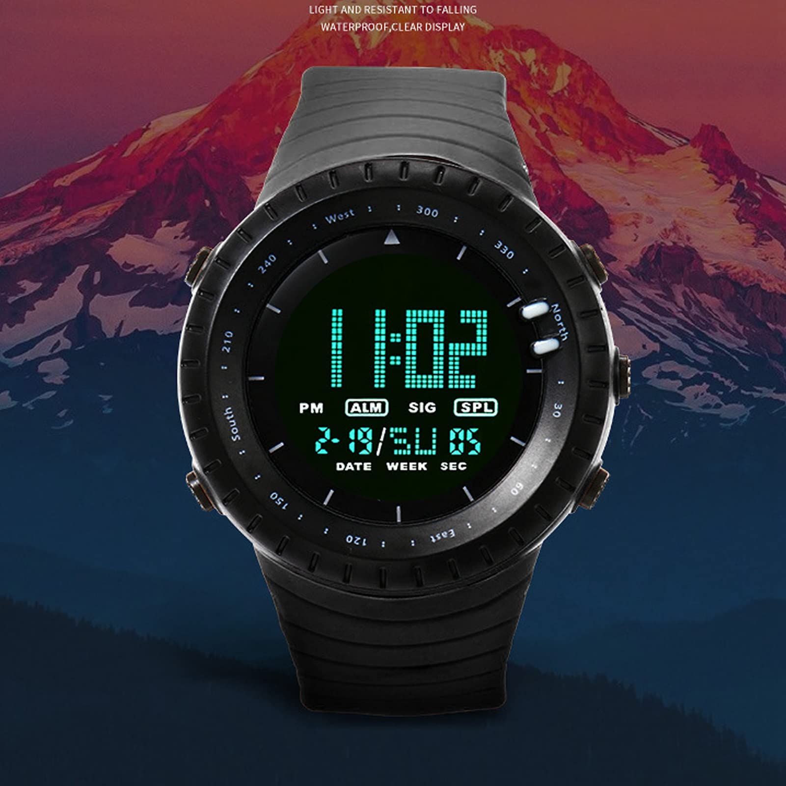 Men's Digital Outdoor Sports Watch HZ500 - Waterproof Multifunctional Electronic Wristwatch with LCD Backlight & Large HD Screen - Perfect for Running, Cycling, Hiking, Camping & Casual Wear (Black)