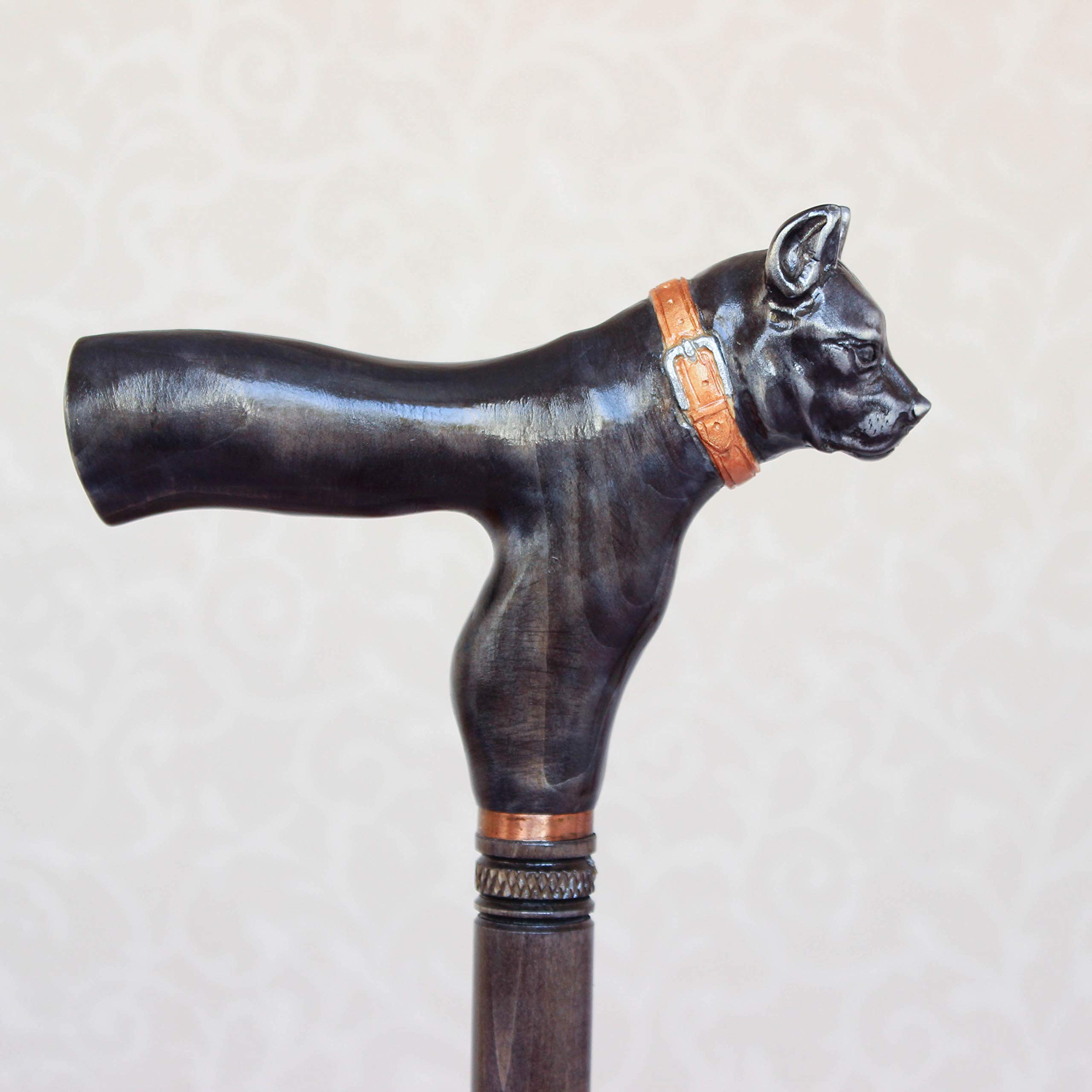 Hand Carved Black Wooden Pitbull Dog Walking Cane - Unique Handmade Hiking Stick for Outdoor Adventures, Pet Lovers & Nature Walks