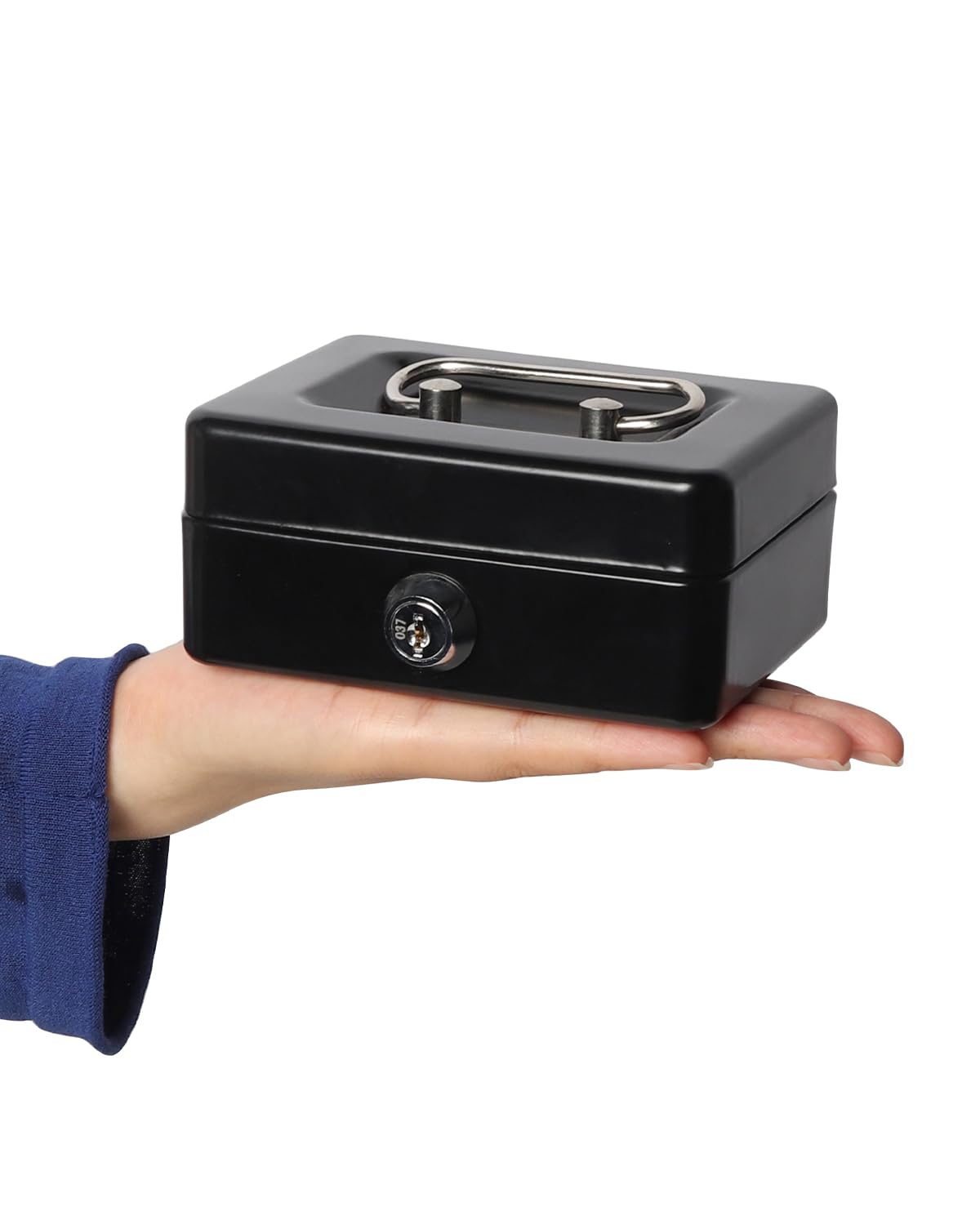 Lovndi Small Metal Cash Box with Money Tray & Lock - Secure Lockbox for Money, Coins, Valuables - Perfect for Home, Office, Retail Stores & Small Business Cash Management