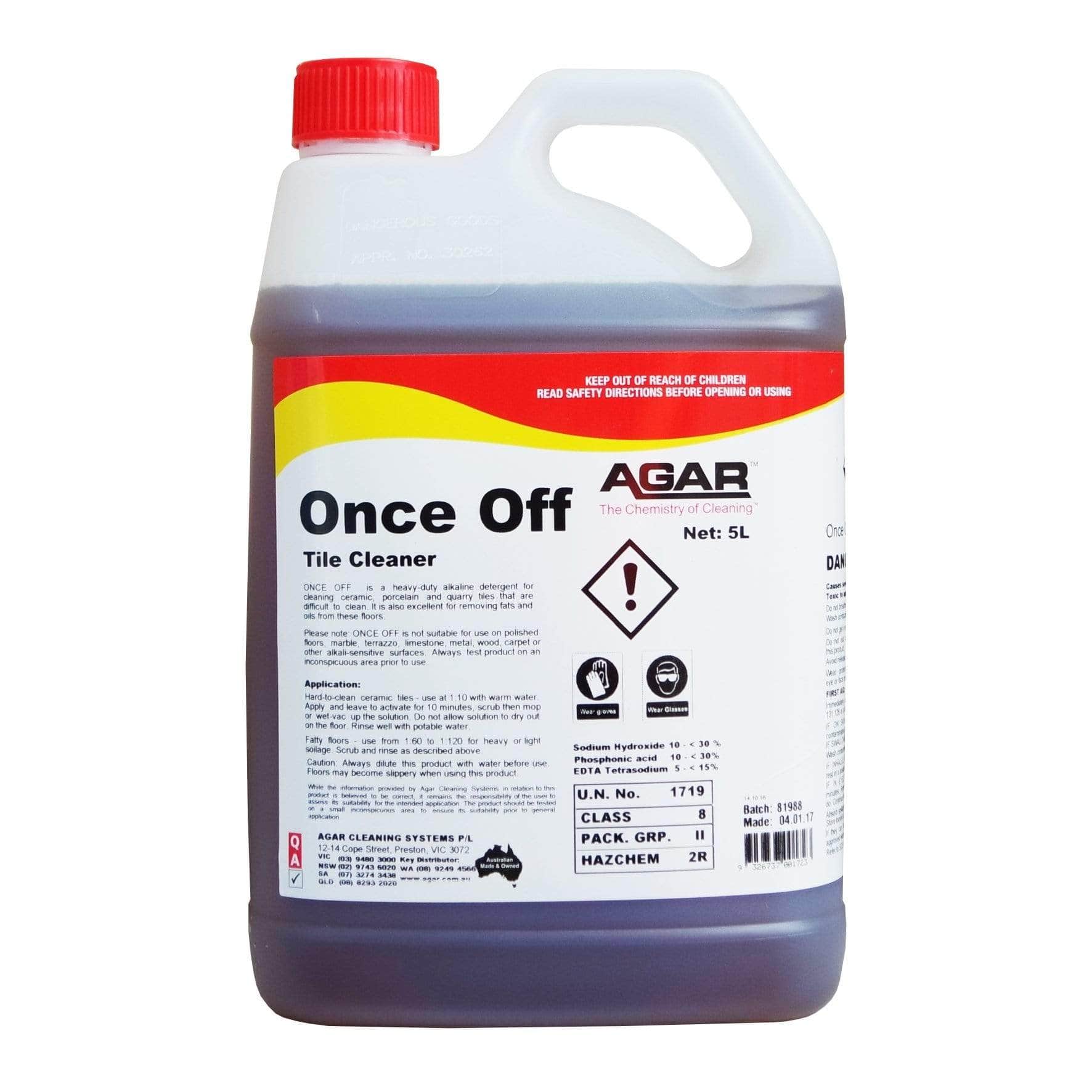 Agar Once Off Tile Floor Cleaner - Powerful Stain Remover for Ceramic & Porcelain Tiles - Perfect for Kitchen, Bathroom & High-Traffic Areas