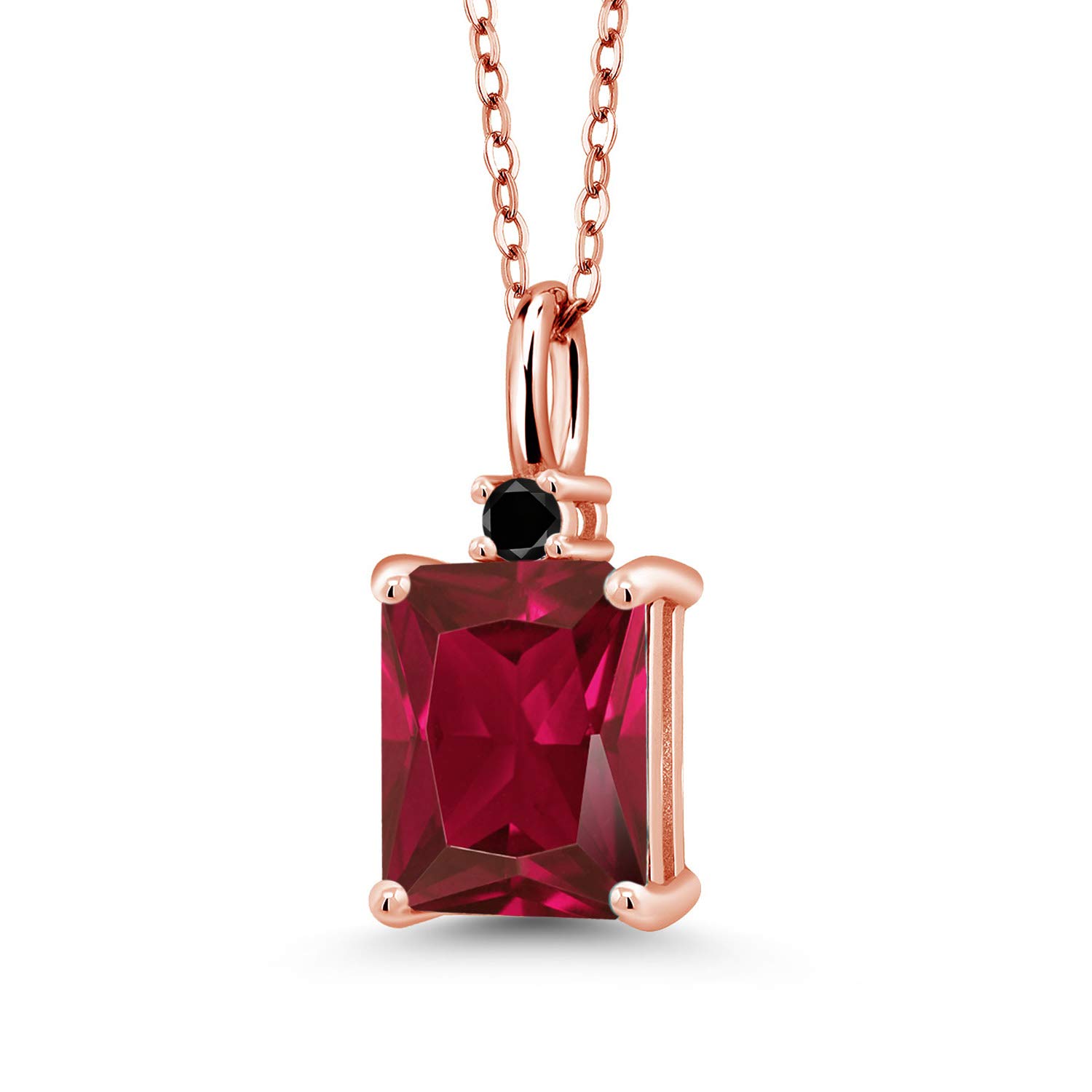 2.83 Ct Genuine Created Ruby & Black Diamond Pendant in 18K Rose Gold Plated Silver - Elegant Jewelry Gift for Women, Perfect for Valentine's Day, Anniversary & Special Occasions