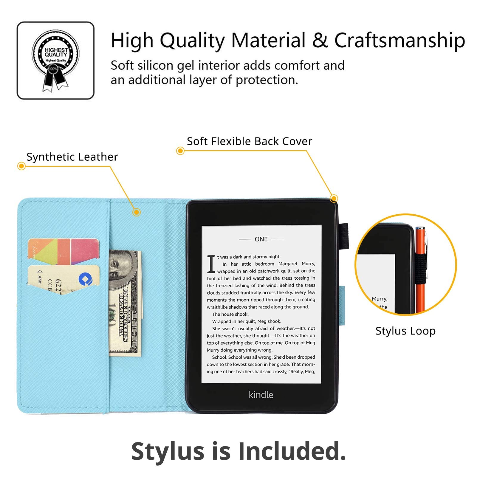 Premium PU Leather Magnetic Folio Stand Cover for Kindle Paperwhite 10th Gen (2018) - Auto Sleep/Wake | Pencil Holder | Colorful Marble Design | Perfect for Reading, Travel & Work Commute