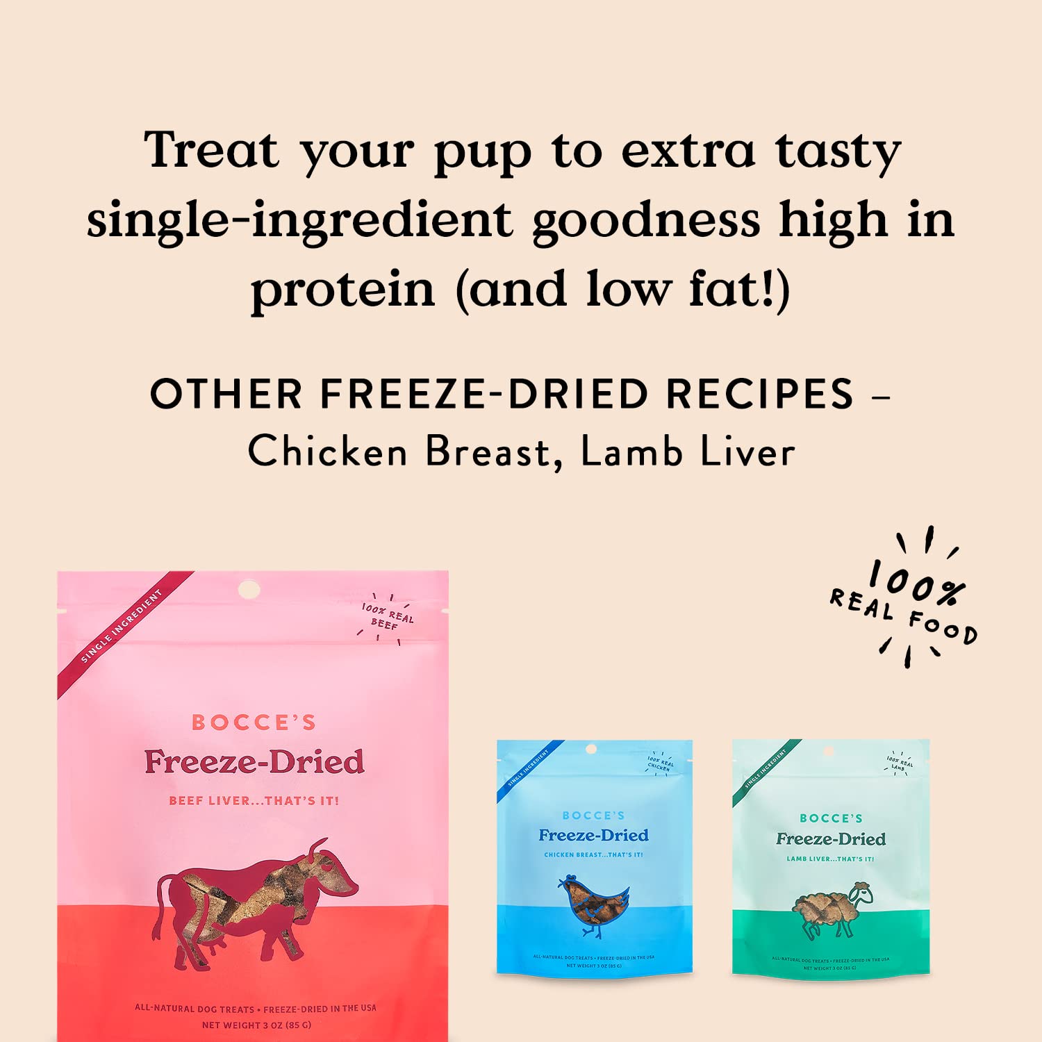 Bocce's Bakery All-Natural Freeze-Dried Beef Liver Dog Treats - 3 oz, Grain-Free, Made in USA - High-Protein Training Rewards & Dental Chews for Puppies & Adult Dogs