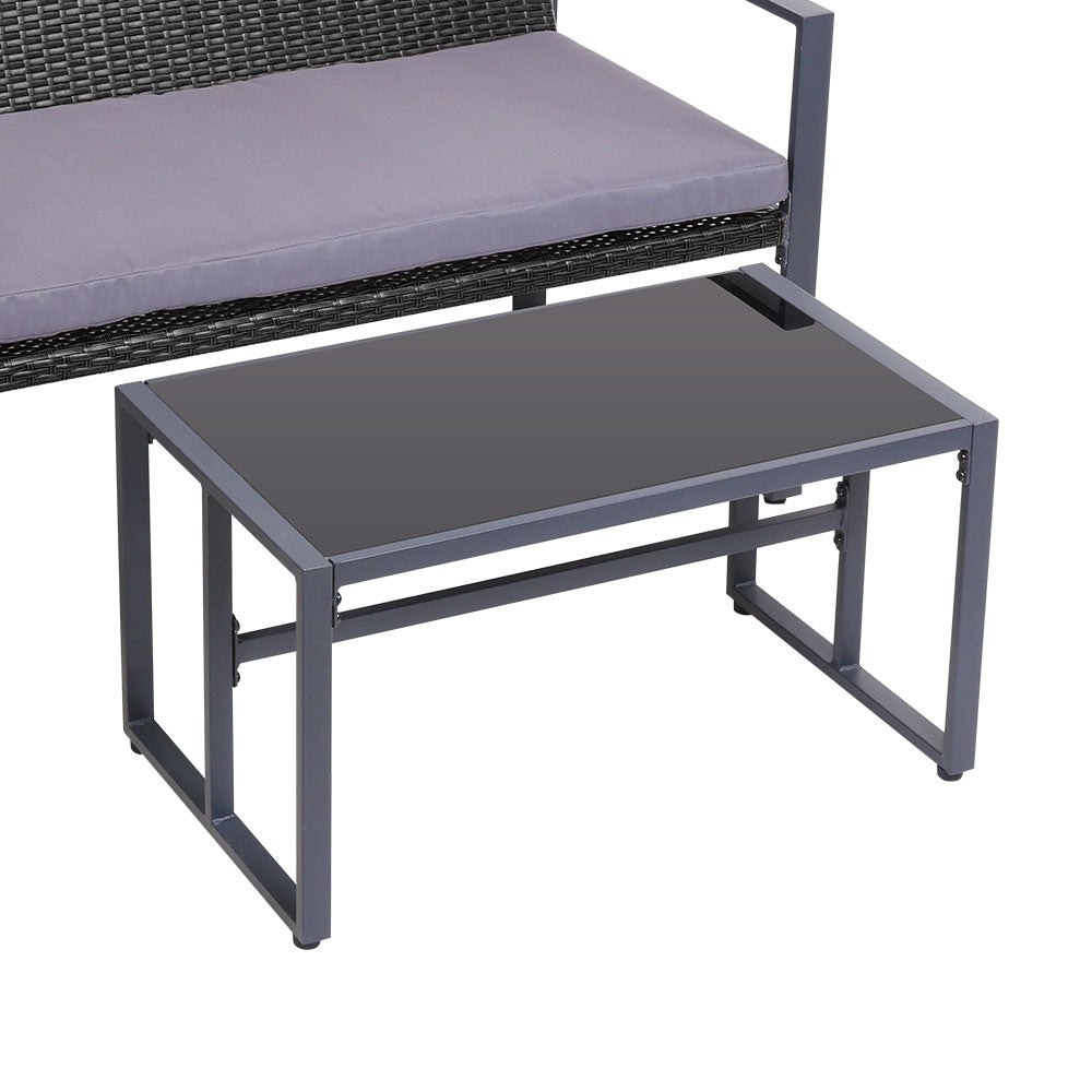 4-Piece Outdoor Rattan Sofa Set with Storage Cover - Black Patio Furniture for Garden, Poolside, and Backyard Relaxation