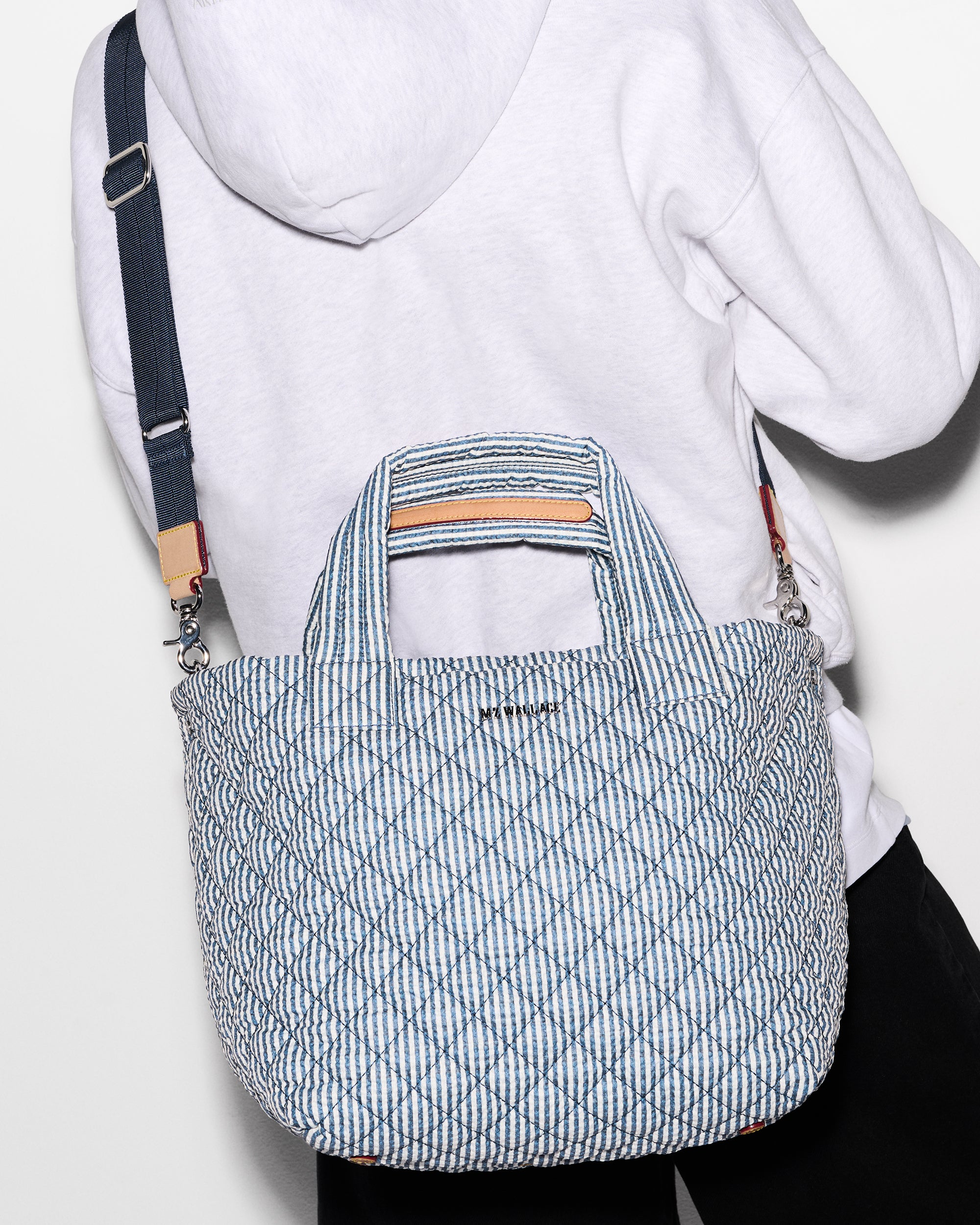 Premium Seersucker Small Metro Tote Bag for Women - Lightweight & Stylish Handbag for Work, Travel, and Everyday Use