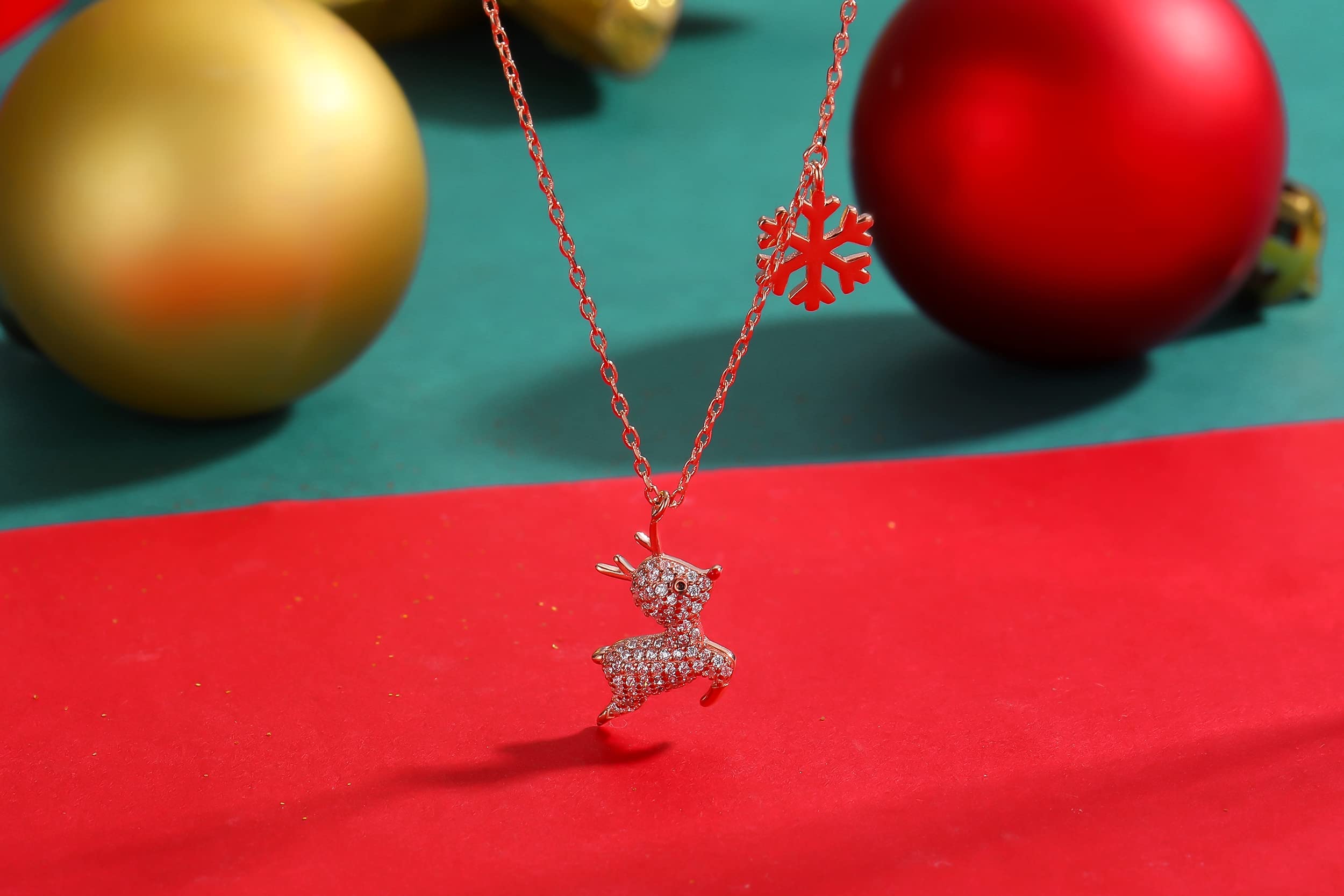 925 Sterling Silver Snowflake Reindeer Pendant Necklace with Cubic Zirconia | Christmas Birthday Thanksgiving Gift for Women & Girls | Elegant Deer Antler Charm Jewelry for Holiday Parties & Special Occasions