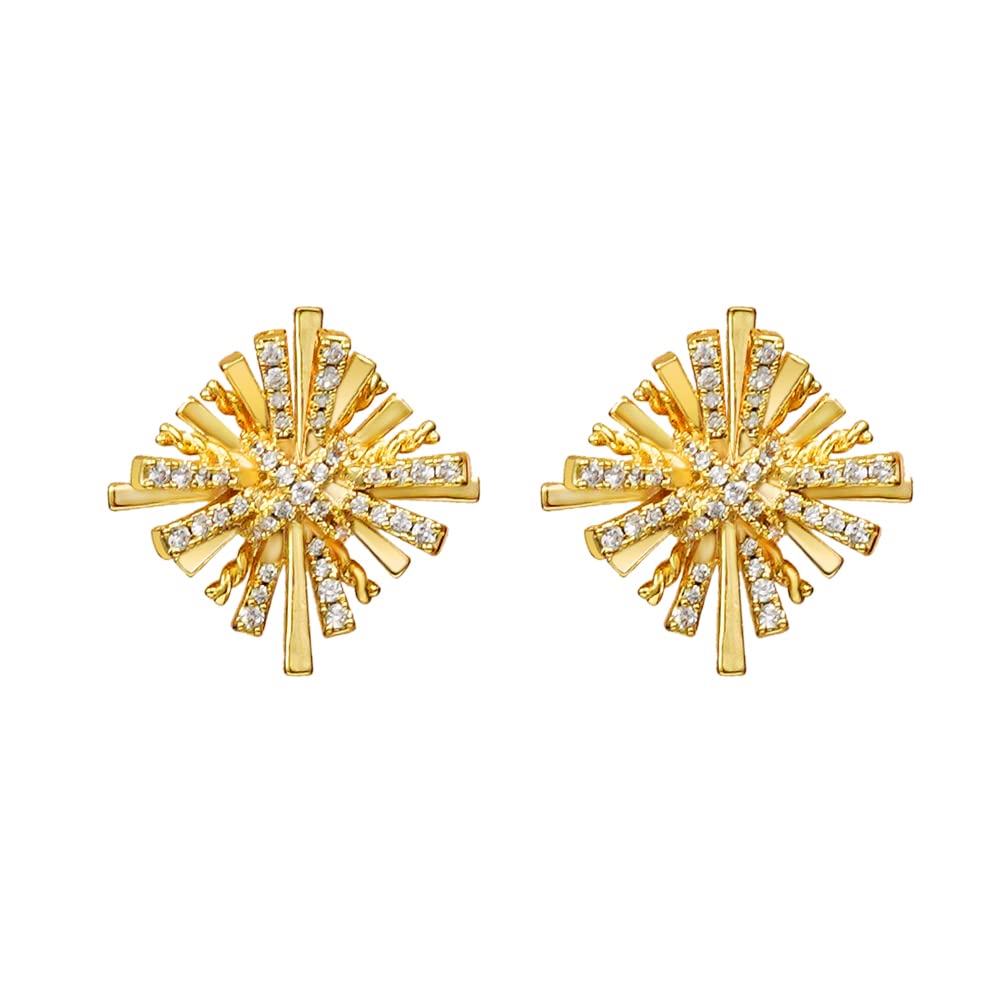 Sparkling Gold Cubic Zirconia Stud Earrings for Women - Square CZ Diamond Sun Studs | Shiny Firework Statement Jewelry | Perfect Gift for Girls, Bridesmaids & Best Friends (Ideal for Weddings, Parties & Special Occasions)