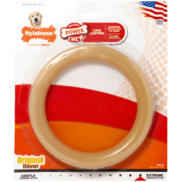 Nylabone Power Chew Ring - Durable Dog Chew Toy for Aggressive Chewers - Best for Large & Medium Dogs - Promotes Dental Health & Reduces Anxiety - Perfect for Playtime & Training Sessions