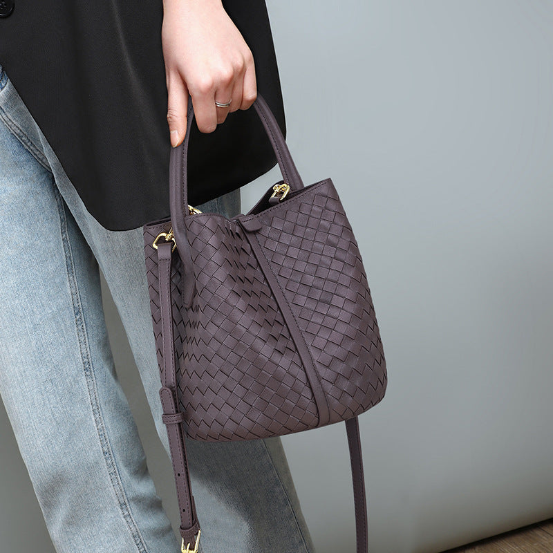 Handwoven Lambskin Bucket Bag for Women - Soft Leather Crossbody Purse with Adjustable Strap - Perfect for Travel, Shopping & Everyday Use