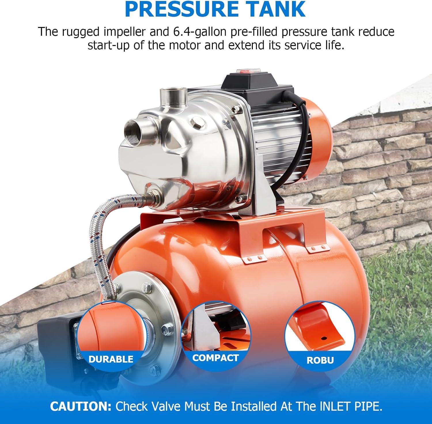 **TrailBlaze 1.6HP Shallow Well Pump with Pressure Tank – 115V Stainless Steel Jet Pump for Lawn Sprinkler, Irrigation, Home, Garden & Farm – Automatic Water Booster for Efficient Watering & Household Use**