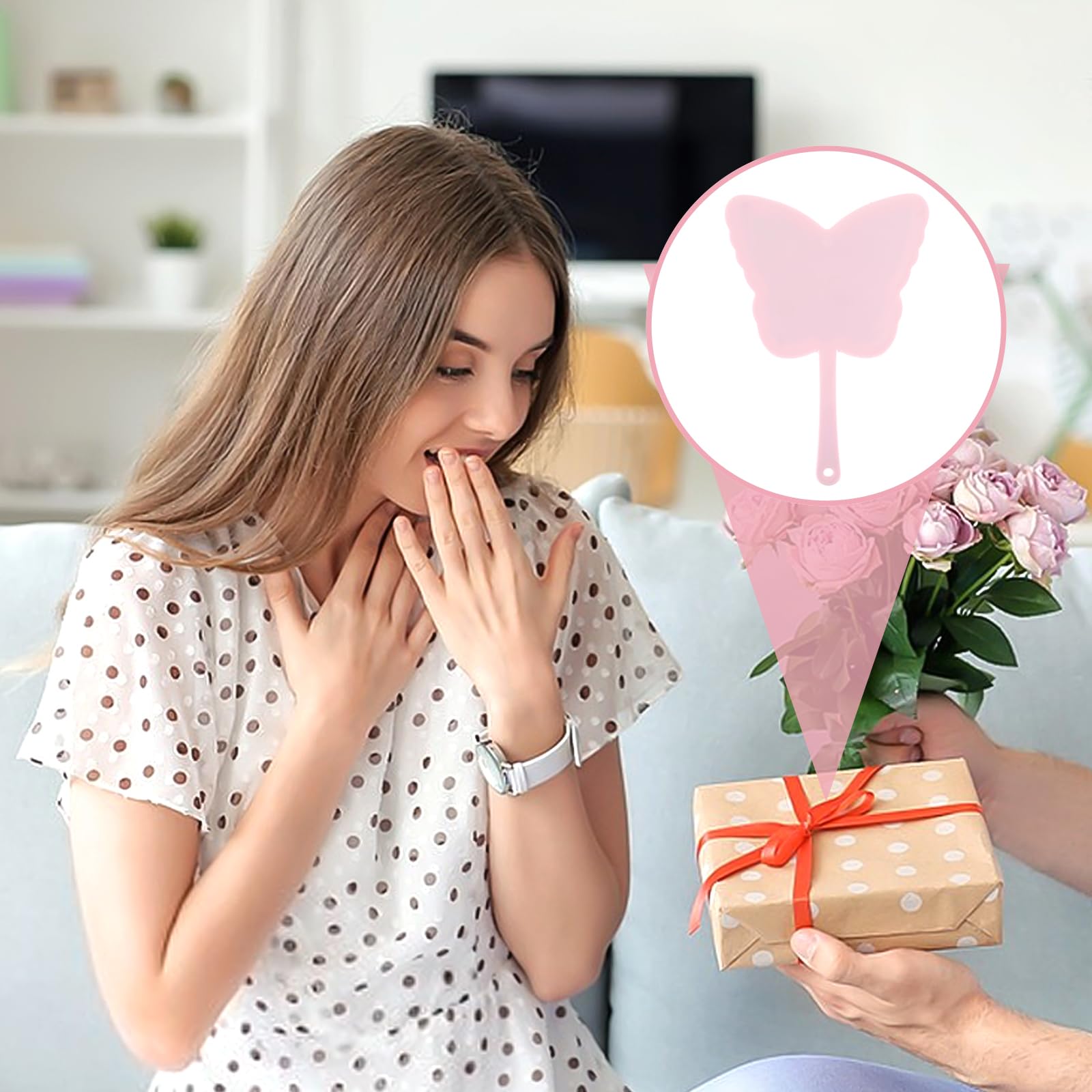 Butterfly Hand Mirror for Women - Pink Travel Cosmetic Mirror for Girls & Students - Valentine's Gift