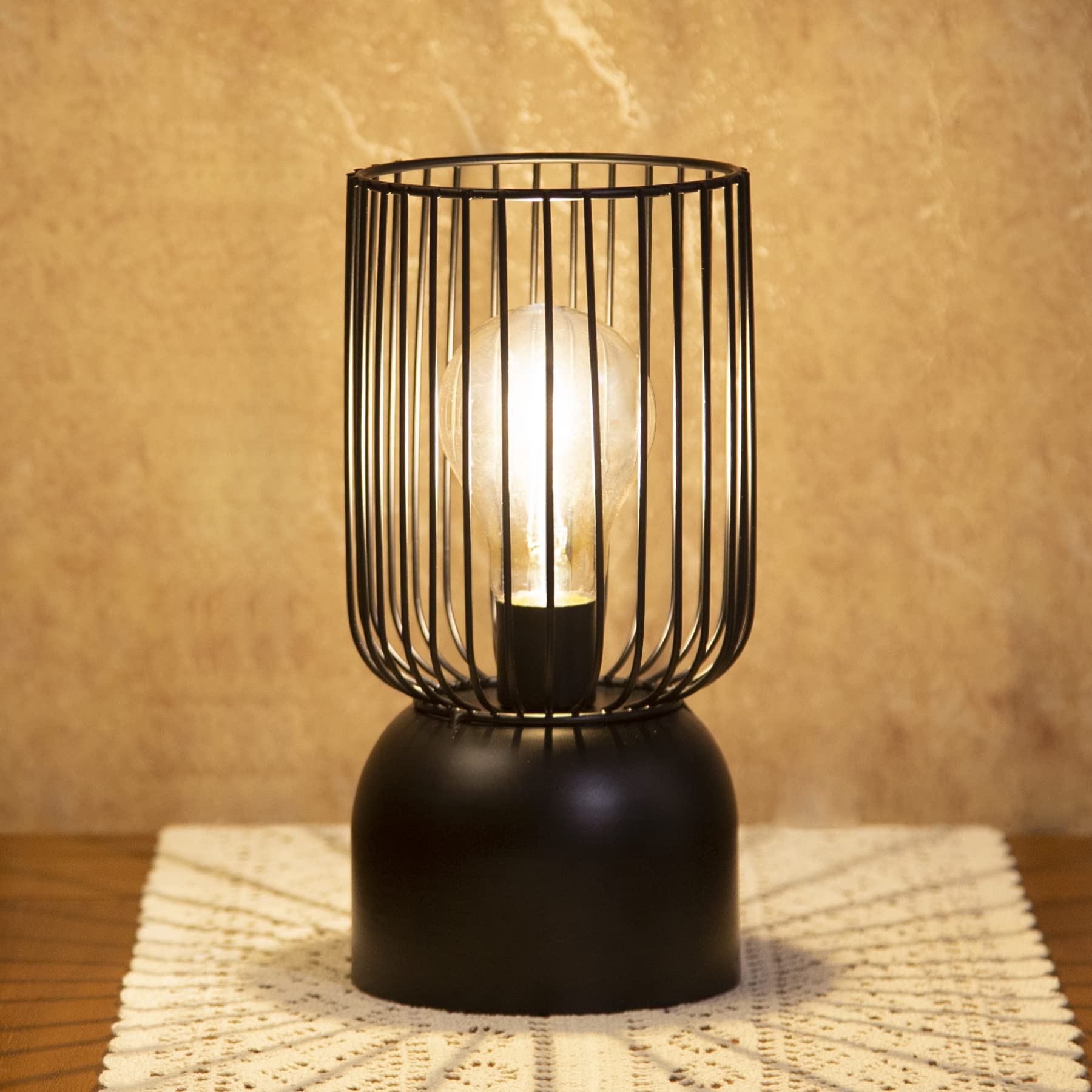 Battery Operated Table Lamp with Timer, Portable Cordless Desk Lamp, Metal Cage Design for Living Room, Bedroom, Dining Room, Study & Nightstand