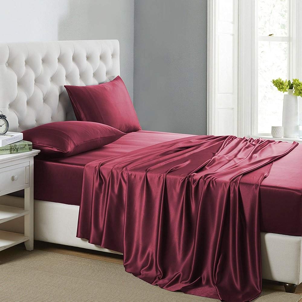 Premium 4-Piece Satin Bedding Set - King Size Deep Pocket Sheets (19