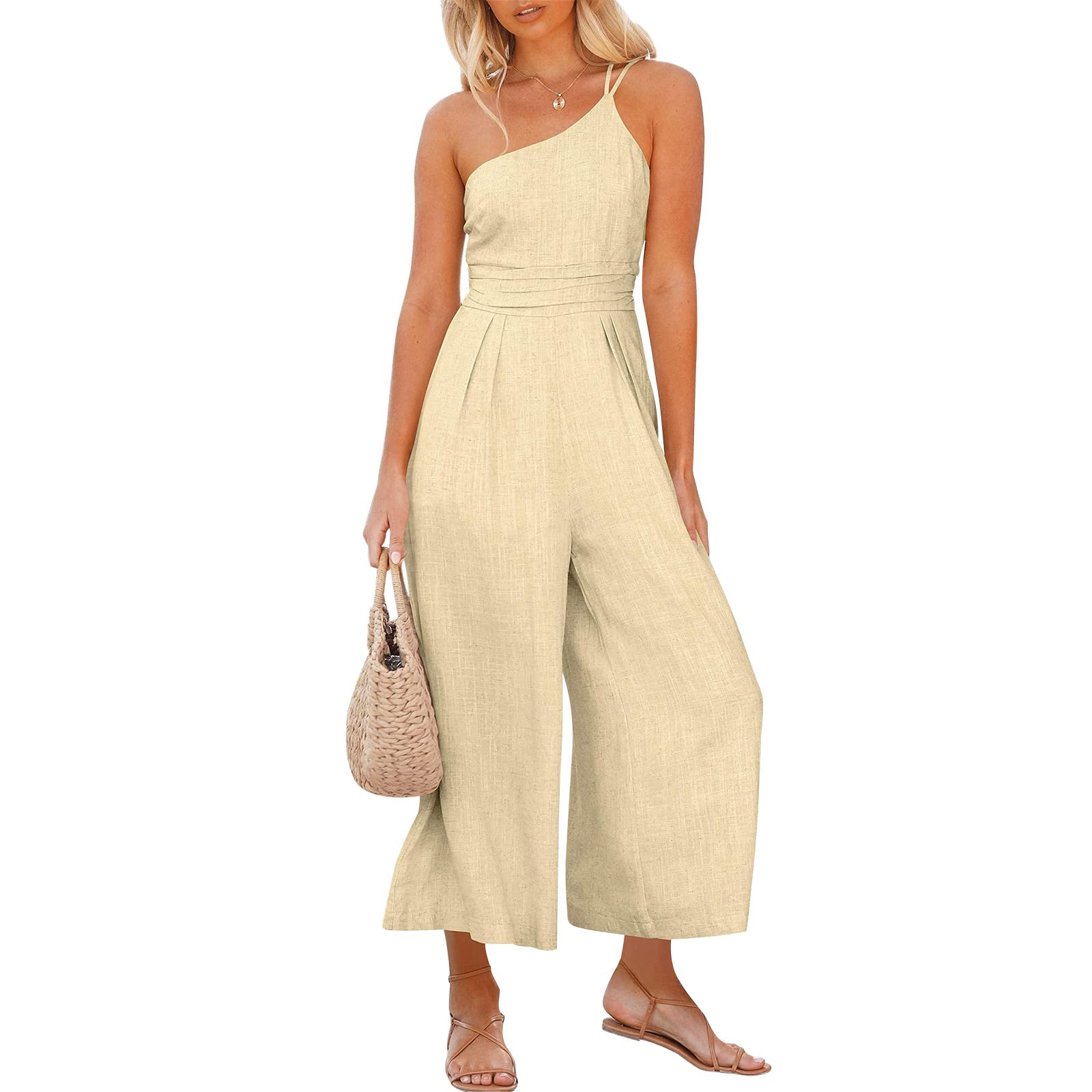 INIBUD Women's Sleeveless One Shoulder Romper Jumpsuit - Summer Dressy One Piece Outfit with Pockets | Perfect for Beach Vacations, Night Out Parties & Casual Daywear