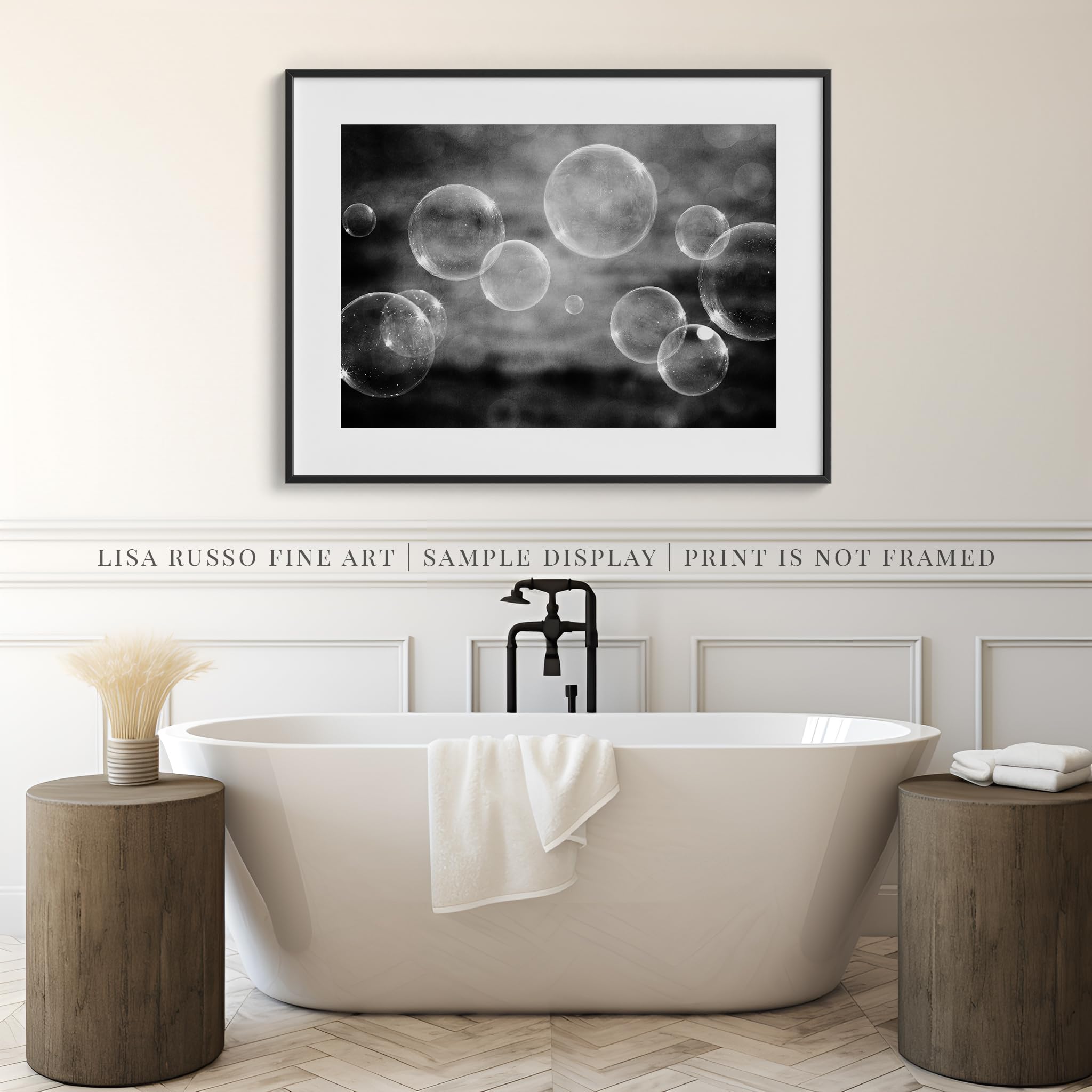 Black and White Bathroom Wall Art - 11x14” Unframed Print with 16x20” White Mat | Abstract Bubbles Picture for Kids Bathroom Decor, Nursery Artwork | Perfect for Modern Bathrooms, Baby Rooms & Spa-Inspired Decor