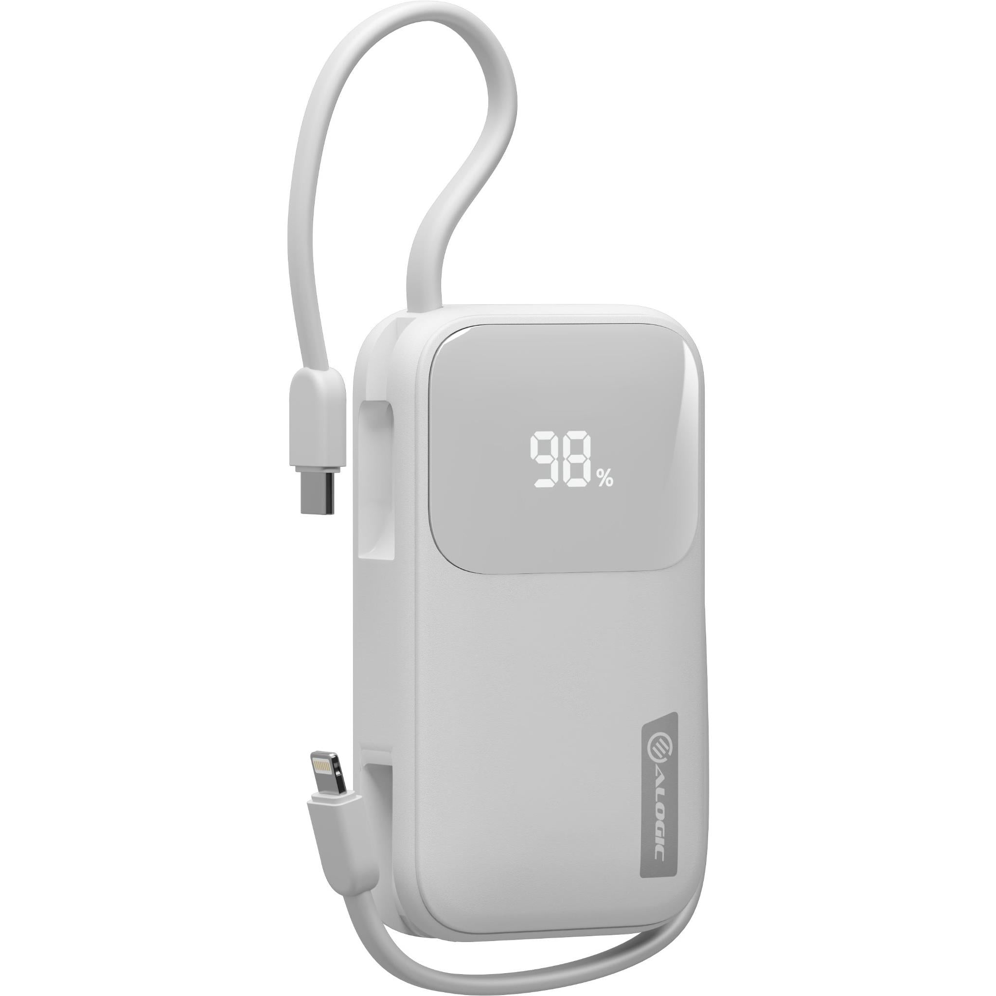 ALOGIC 10K 20W Fast Charging Power Bank with USB-C & Lightning Port - Portable Charger for iPhone, Android, AirPods - Perfect for Travel, Camping & Emergency Backup (White)