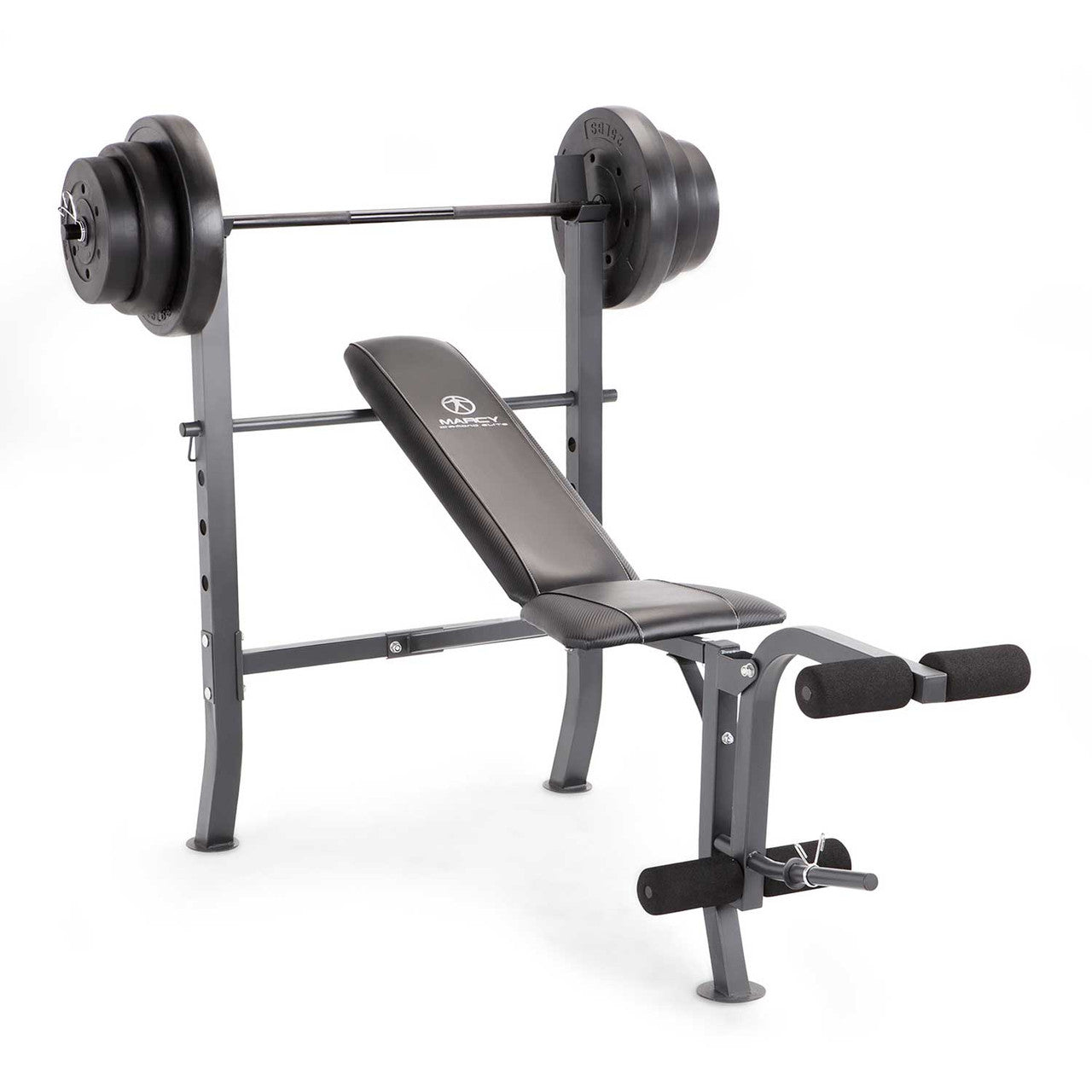 Marcy Diamond Elite MD 2082W Standard Weight Bench with 100lb Weight Set - Home Gym Equipment for Strength Training & Fitness Workouts