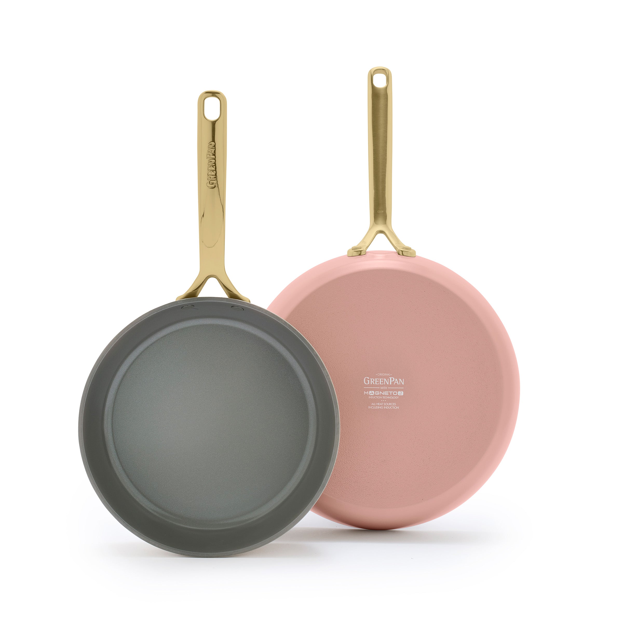 GP5 Colors Ceramic Nonstick 9.5 & 11-Inch Fry Pan Set with Champagne Handles | Dusty Rose | Perfect for Sauteing, Frying & Everyday Cooking