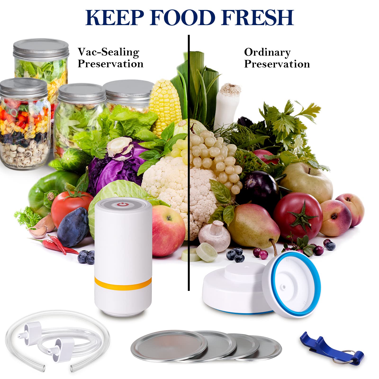 Electric Mason Jar Vacuum Sealer Pump Kit - Compatible with Wide Mouth Jars & Food Saver Machines | Preserve Freshness for Meal Prep, Canning & Long-Term Food Storage