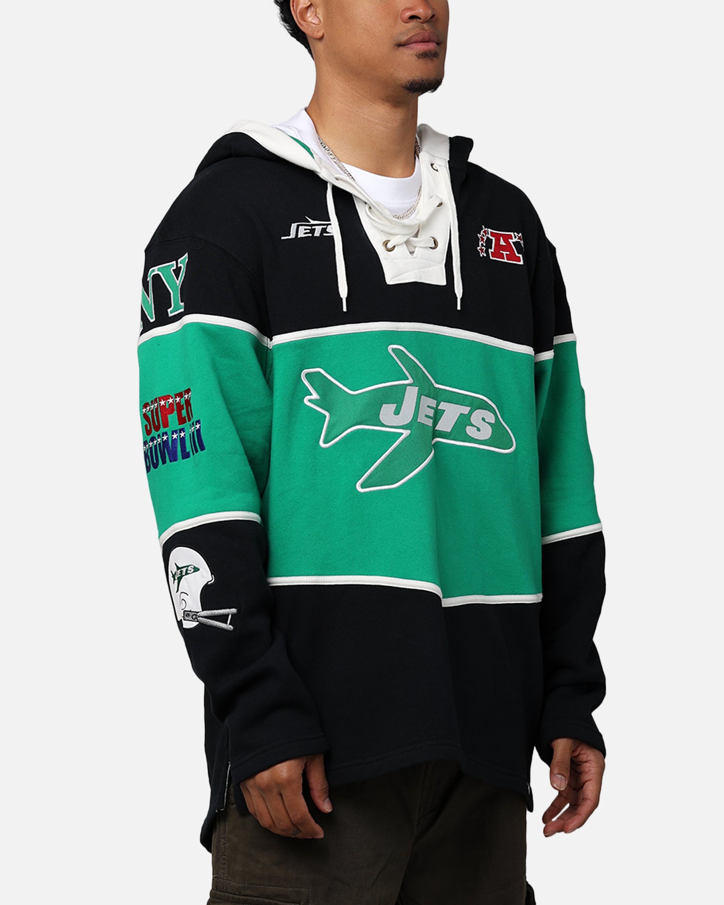 47 Brand New York Jets Super Bowl Gridiron Lacer Hoodie - Jet Black - NFL Fan Gear for Game Day & Cold Weather Wear