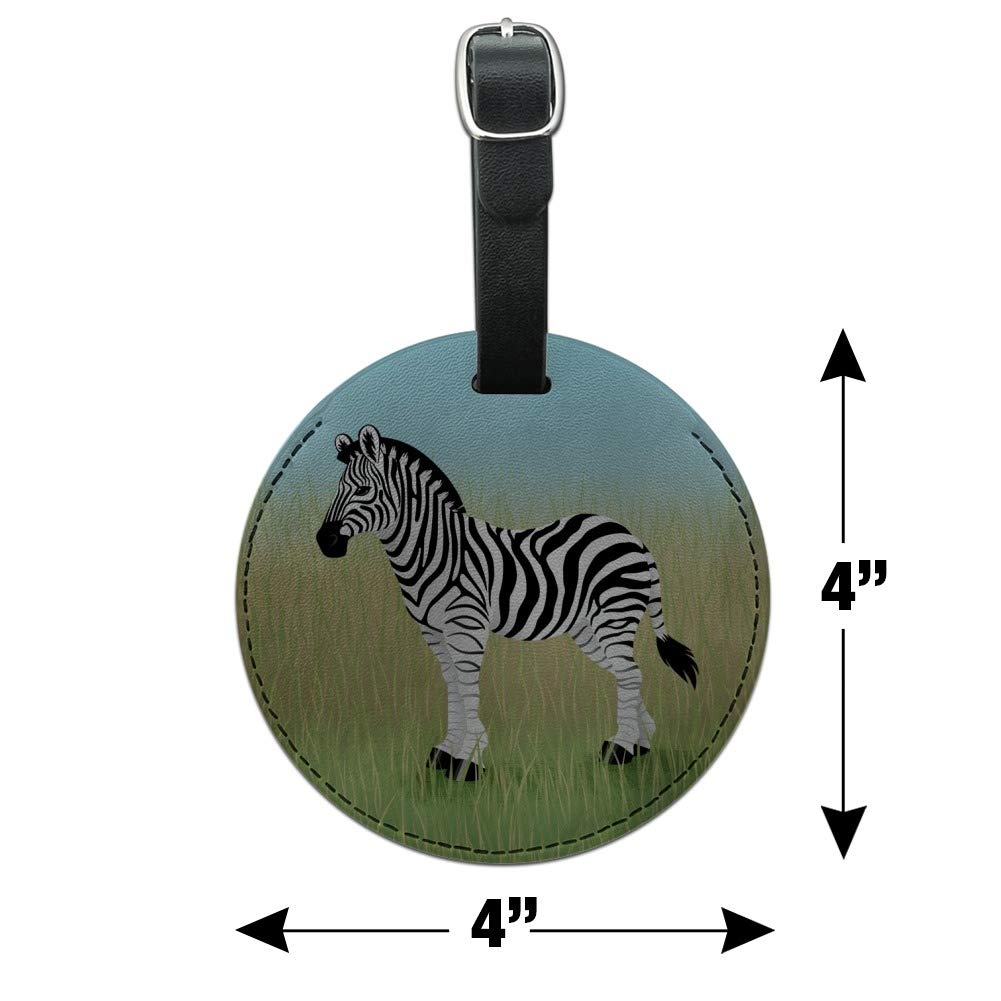 Premium Round Leather Luggage Tag with Zebra in Grasslands Design - Durable Carry-On ID Tag for Suitcases, Backpacks & Travel Bags | Perfect for Air Travel, Business Trips & Vacation Identification