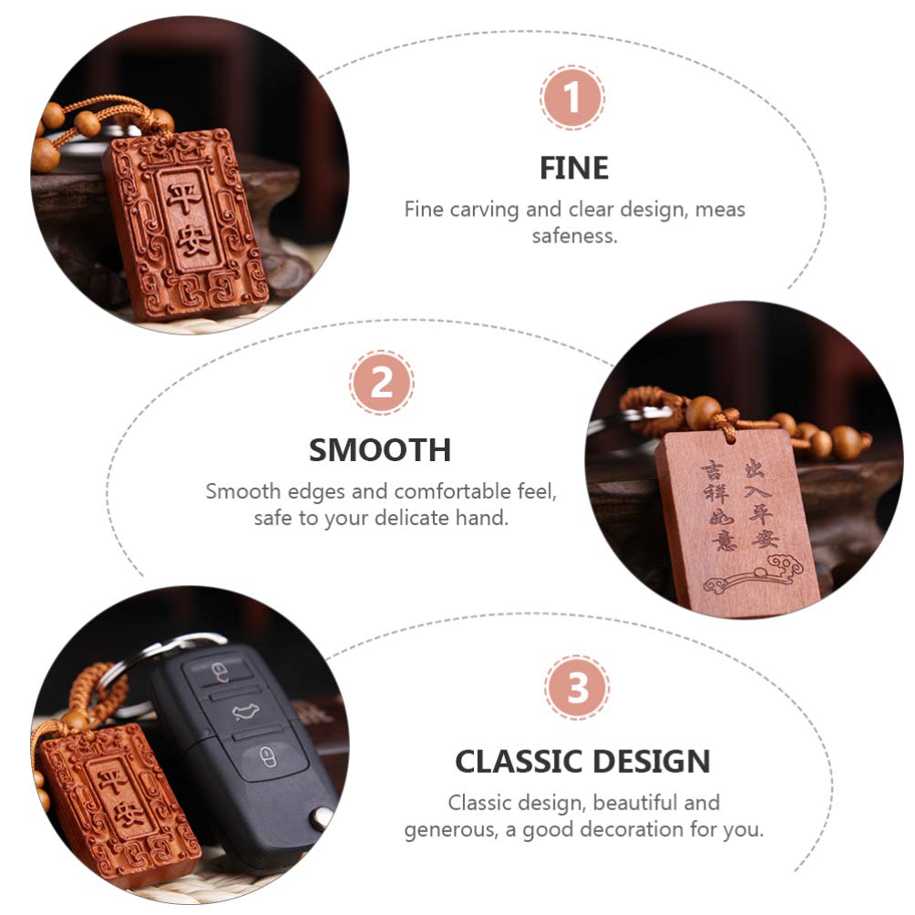 Lucky Wood Keychain - 4pcs Chinese Carving Key Holder for Car & Purse