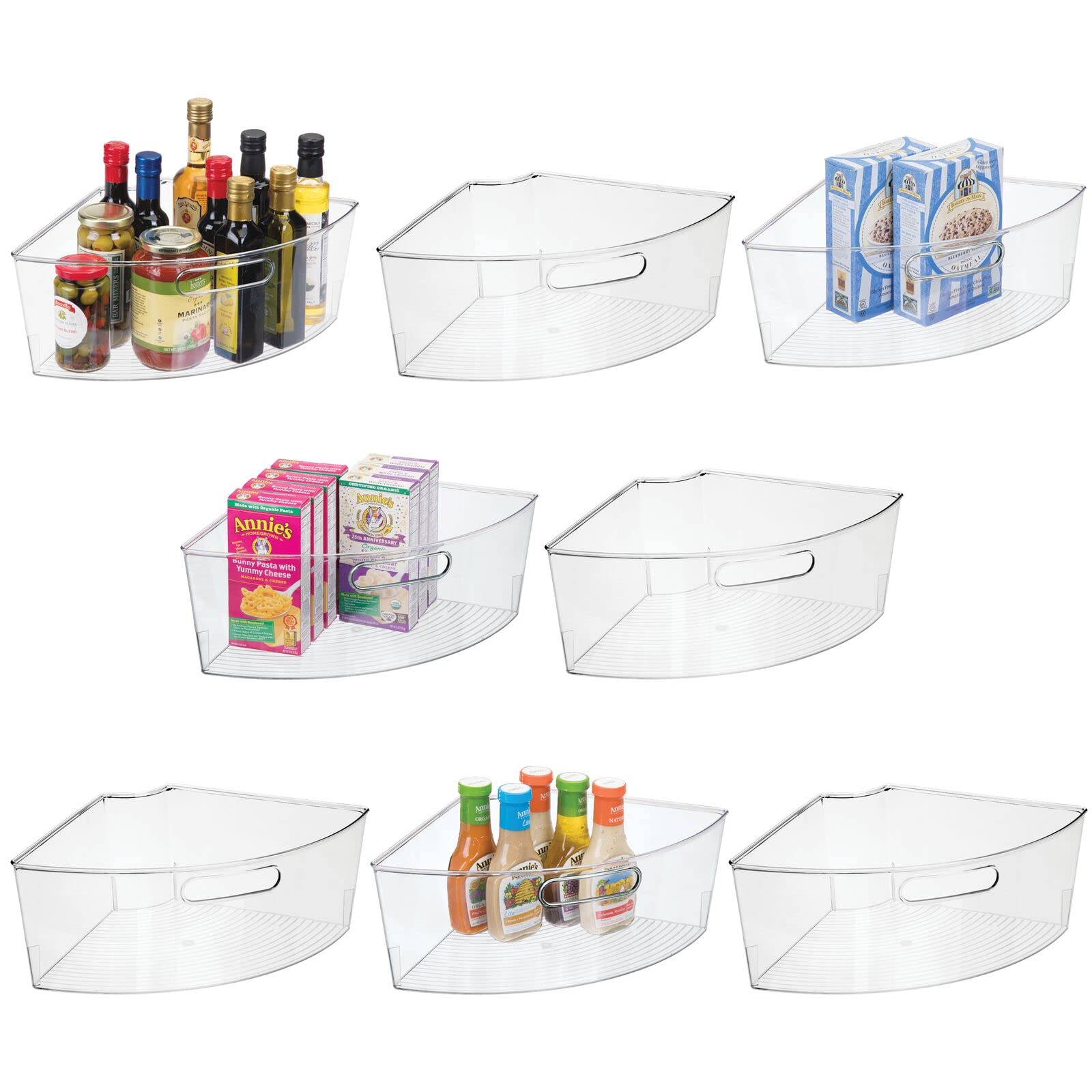 mDesign Plastic Lazy Susan Turntable Organizer - Large Triangle Corner Cabinet Storage Bins with Built-In Handle (8-Pack, Clear) - Perfect for Kitchen Pantry, Spice Rack & Bathroom Organization
