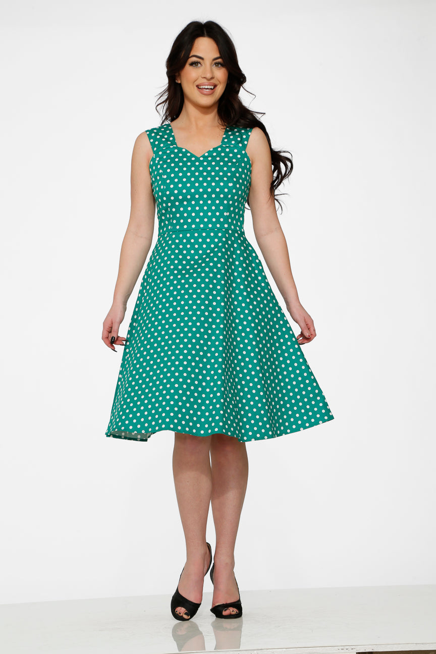 Stylish Green & White Polka Dot Dress for Women - Flowy Summer Dress for Casual Outings, Beach Vacations & Date Nights