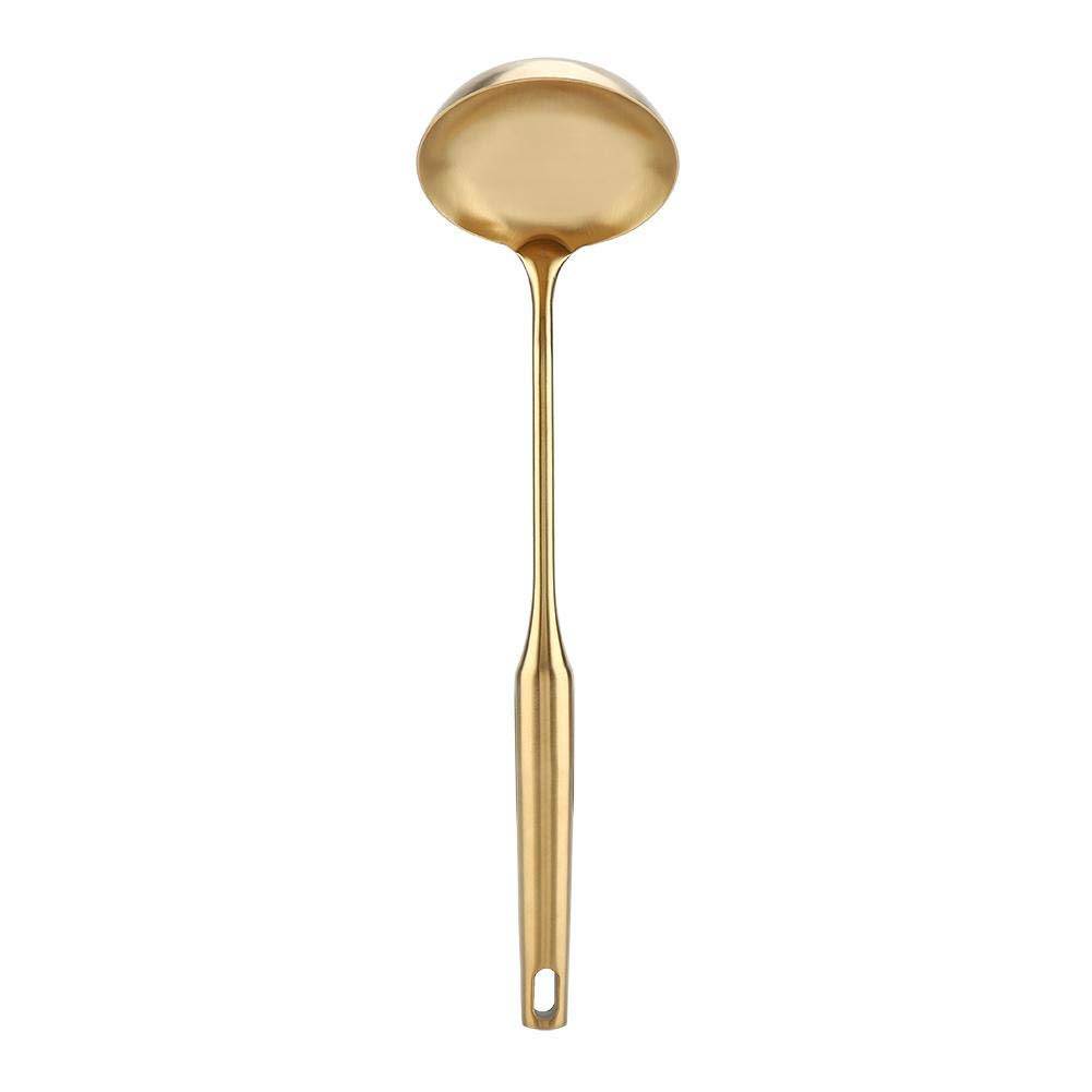 Premium Stainless Steel Soup Ladle with Comfortable Grip - 12 Inch Large Kitchen Cooking Spoon for Soup, Stew, Pasta & Sauce - Durable Gold Soup Ladle for Restaurants & Home Kitchens