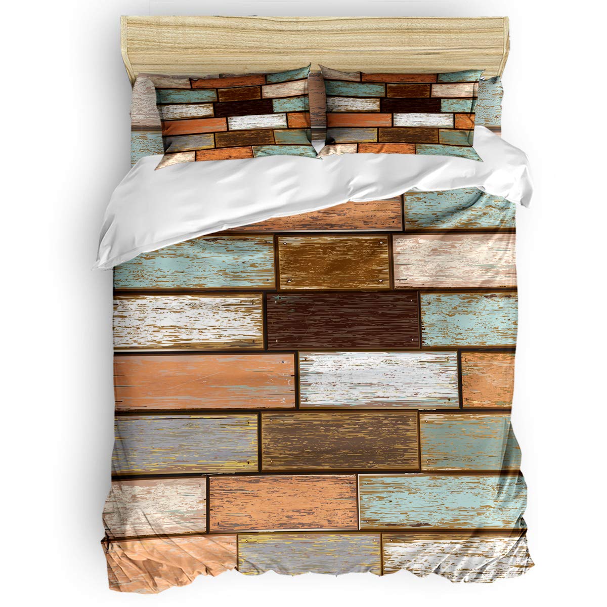 Xspring Vintage Wood Texture 4-Piece Duvet Cover Set - Ultra Soft Brushed Microfiber Bedding with 2 Pillow Shams (Twin Size) for Cozy Bedroom Decor & Guest Room Essentials